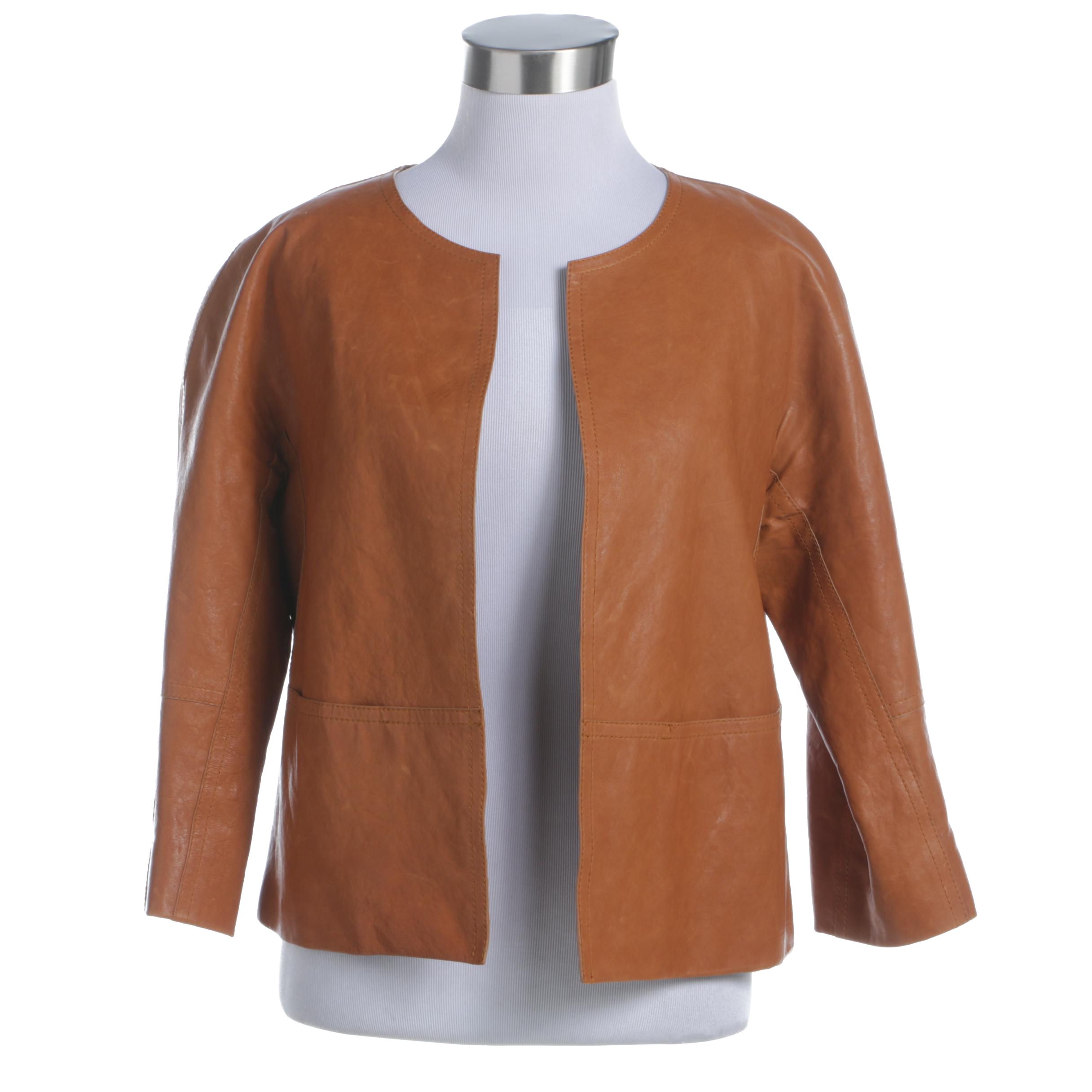 Women's Lafayette 148 New York Brown Leather Jacket