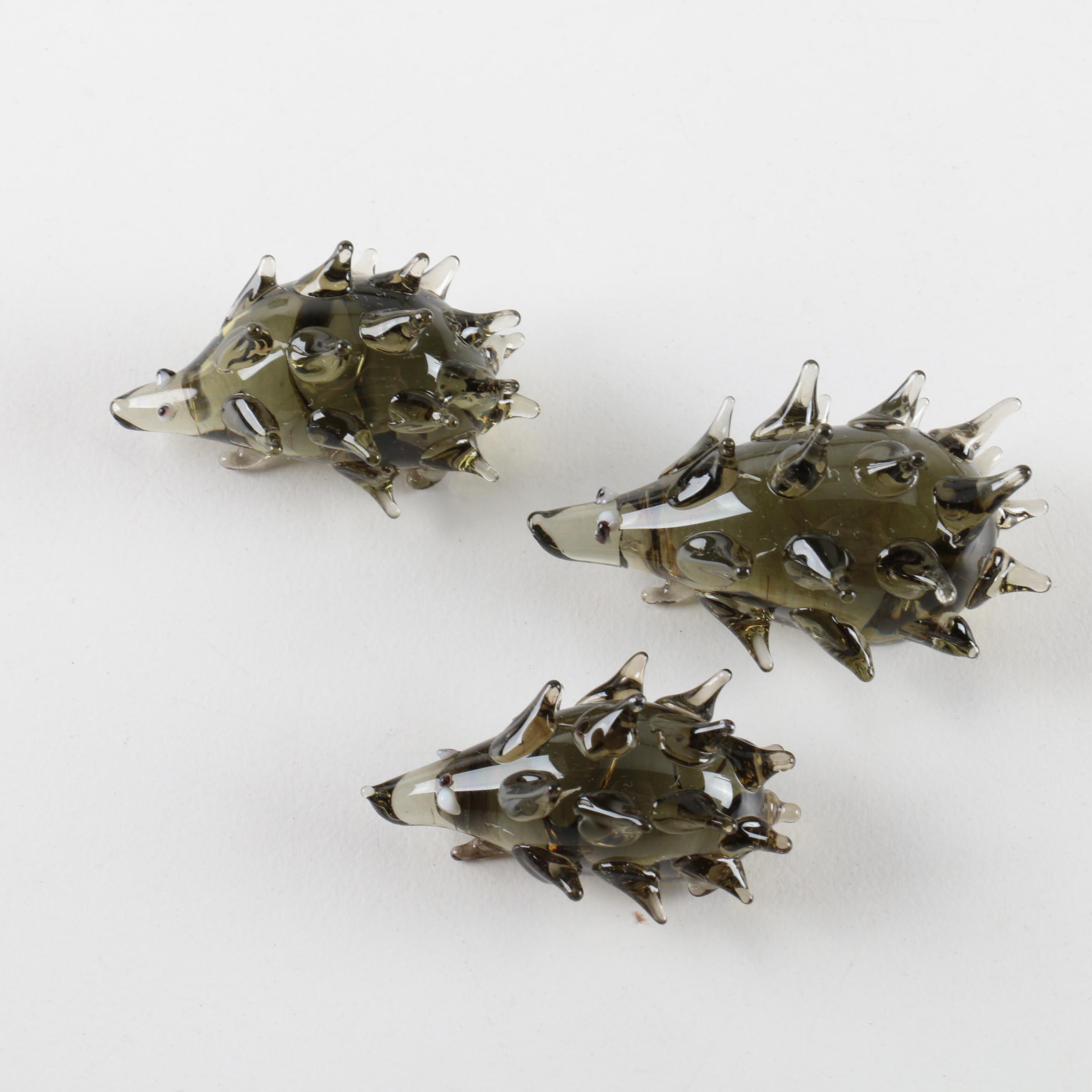 Blown Glass Figurines Including Fish, Hedgehogs and Penguin