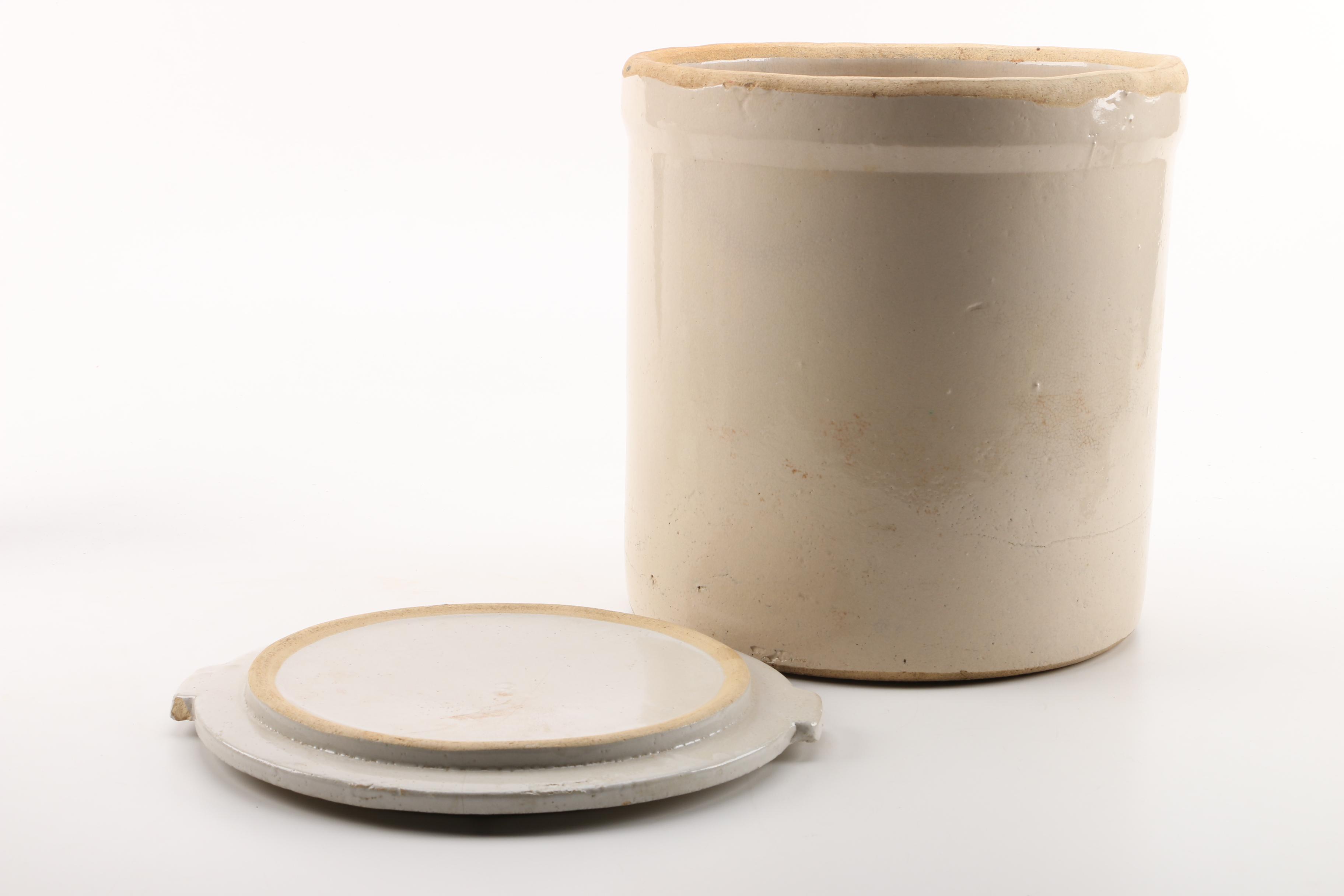 Vintage Robinson Ransbottom Lidded Stoneware Crock