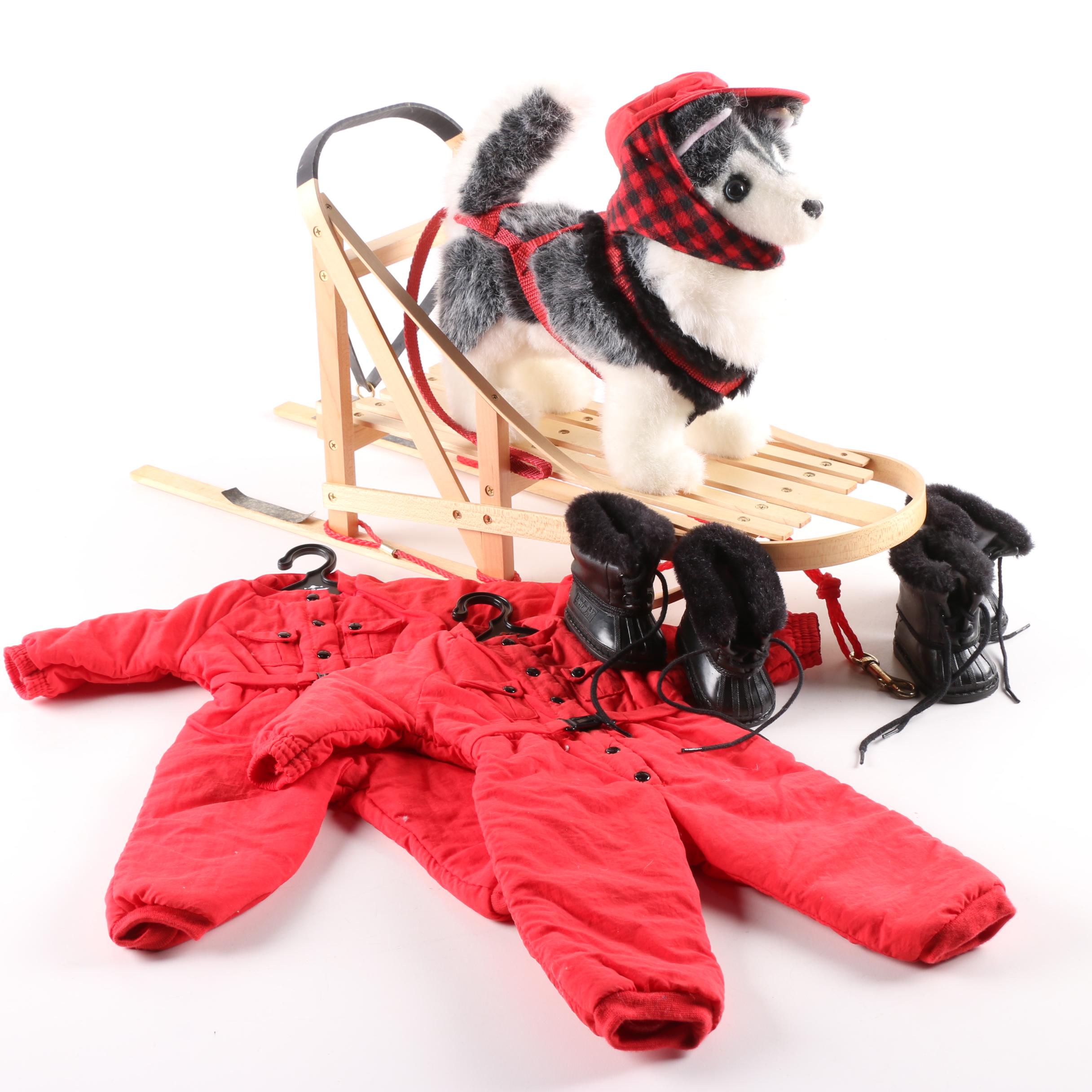 Vintage American Girl Husky Dog with Dogsled and Dogsled Outfits