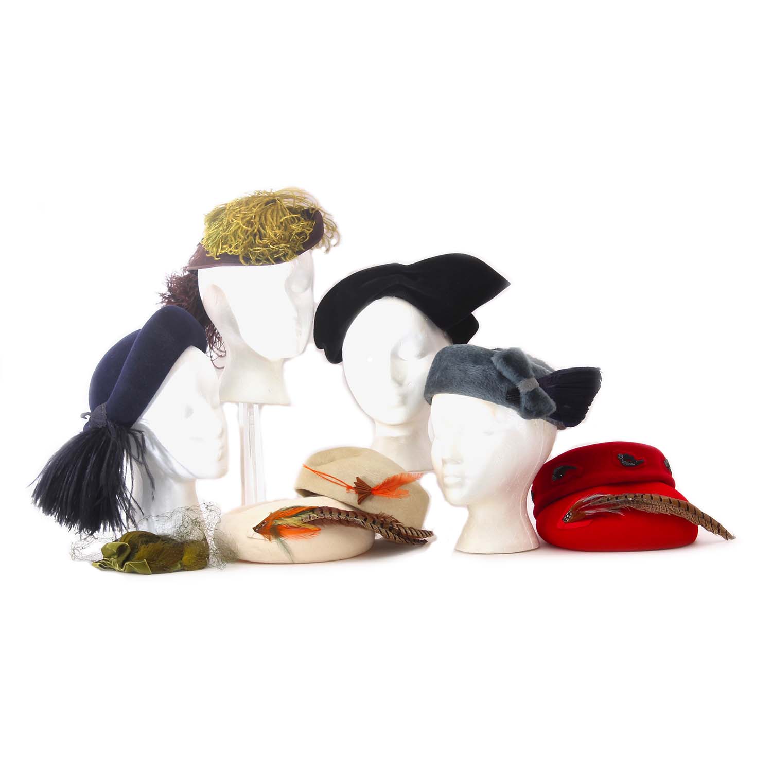 1950s-1960s Vintage Feather and Beaded Pill Hat Including Mr. Charless