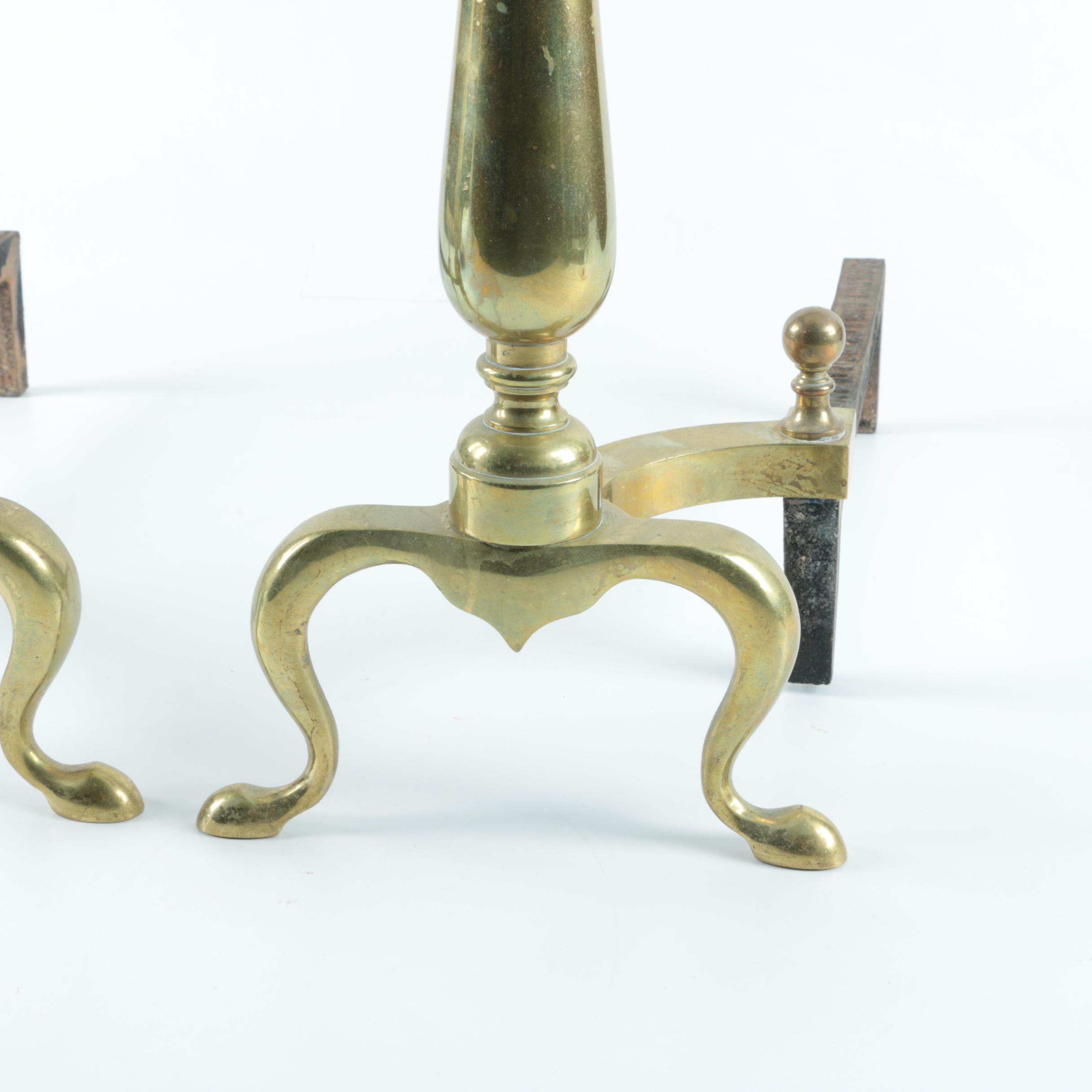 Federal-Style Metal Ball Top Fireplace Andirons