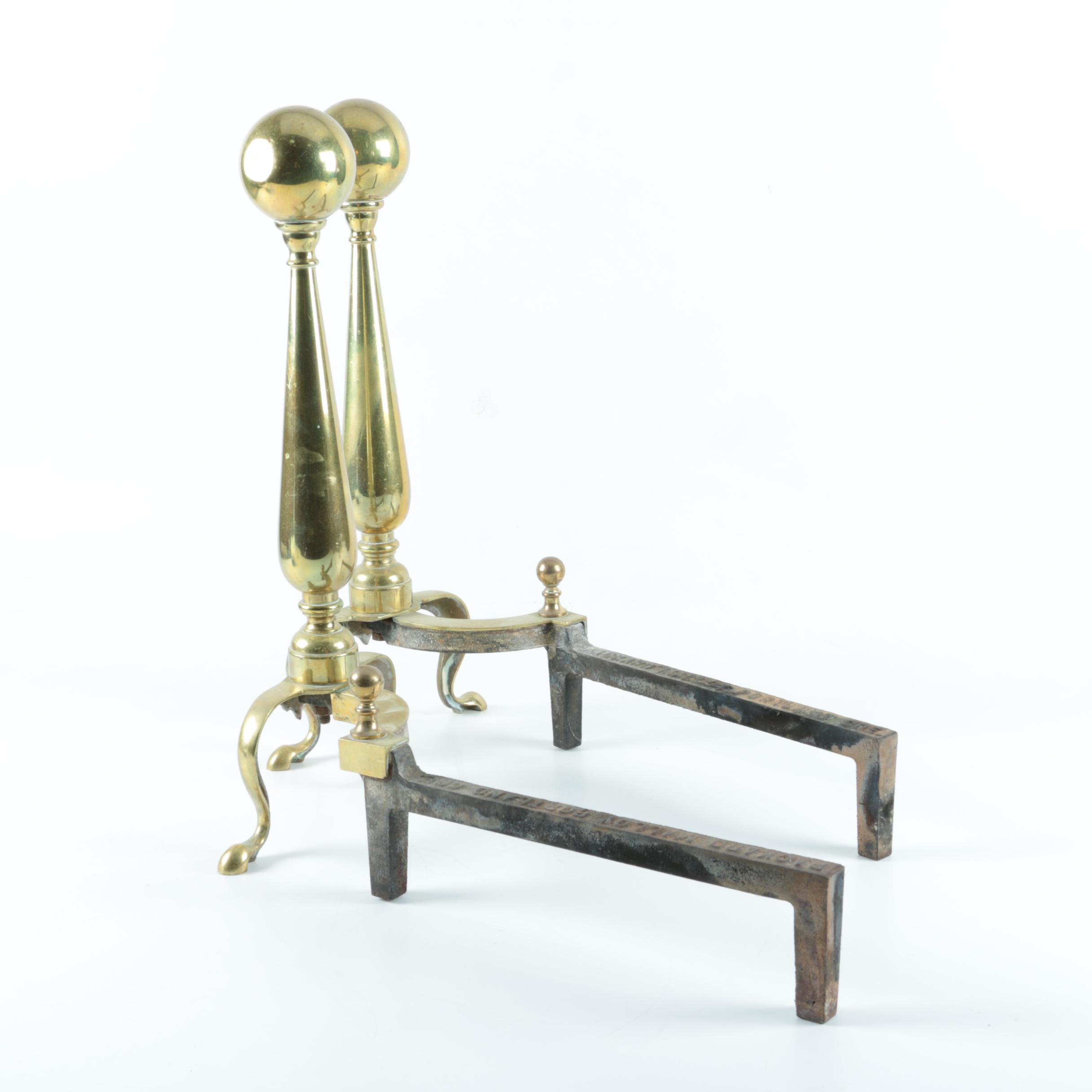 Federal-Style Metal Ball Top Fireplace Andirons