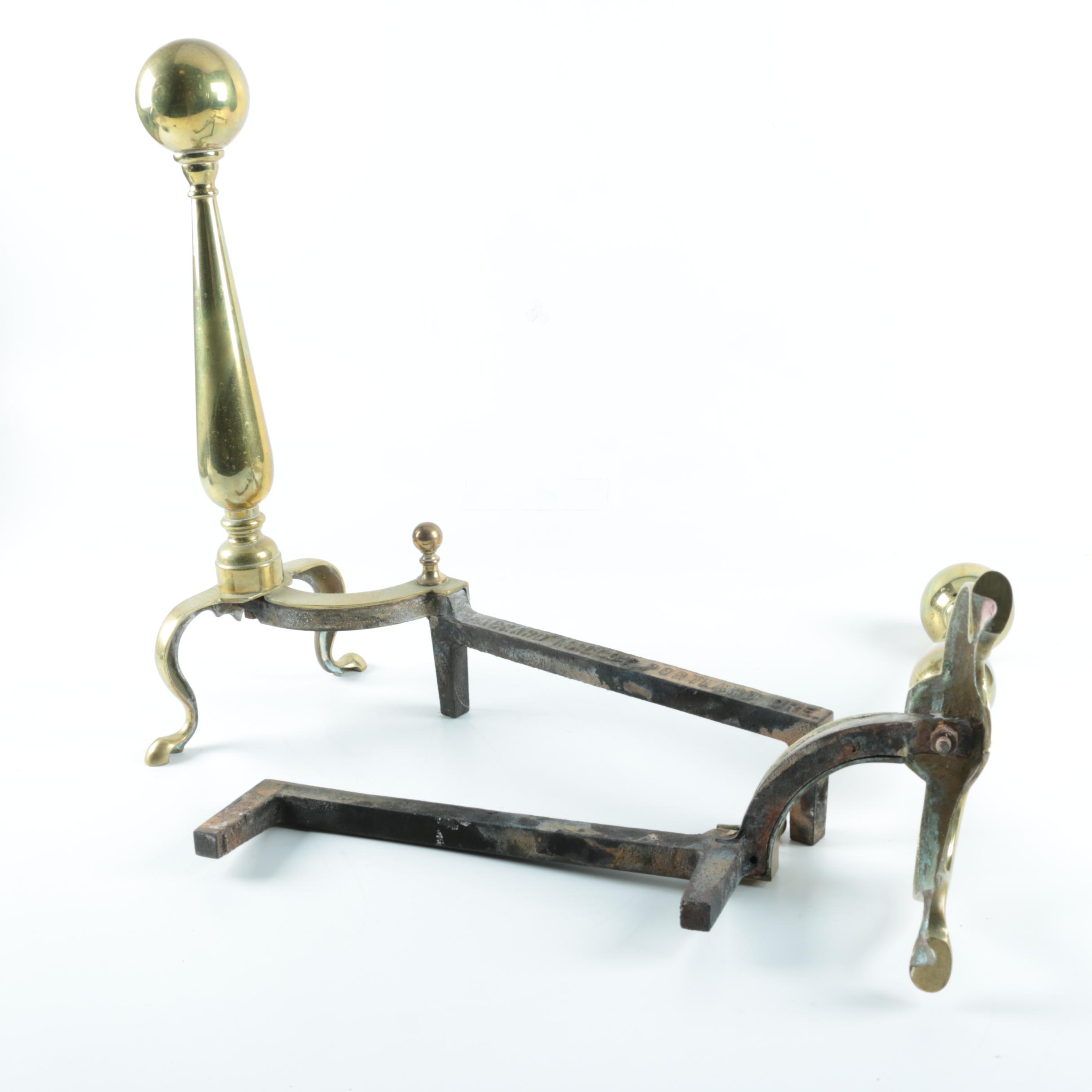 Federal-Style Metal Ball Top Fireplace Andirons