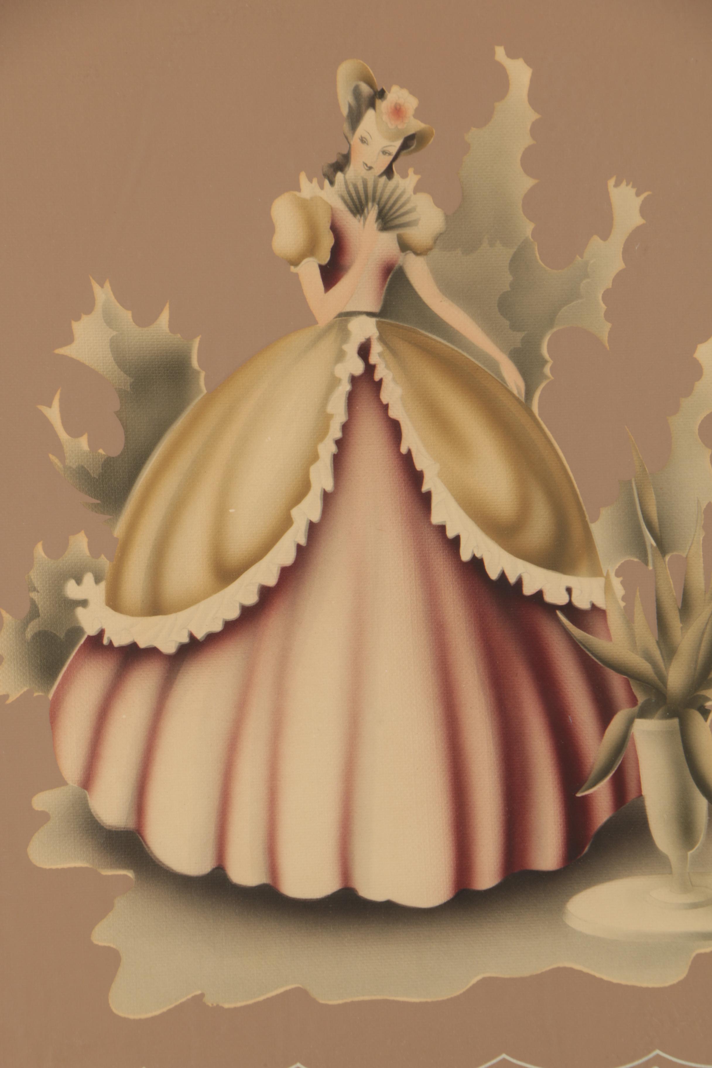 Mid Century Serigraph After Turner of Southern Belle