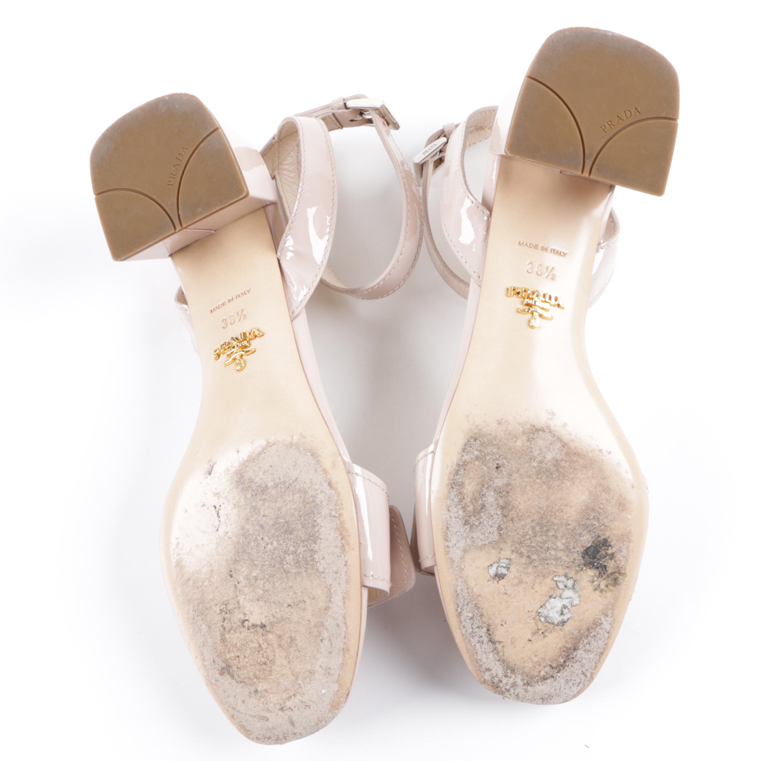 Prada Turn Lock Beige Patent Leather Sandals