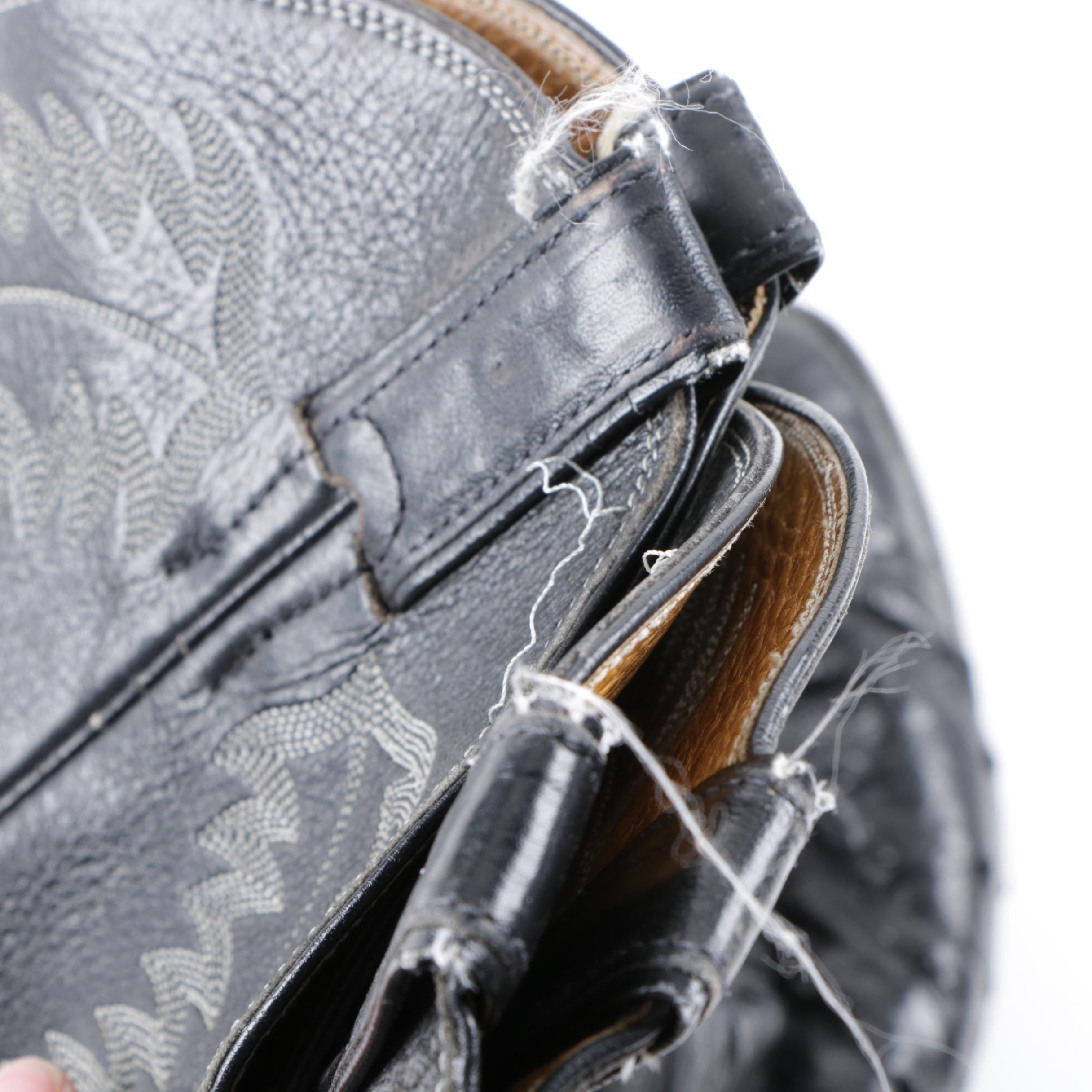 Justin Black Leather and Ostrich Skin Cowboy Boots