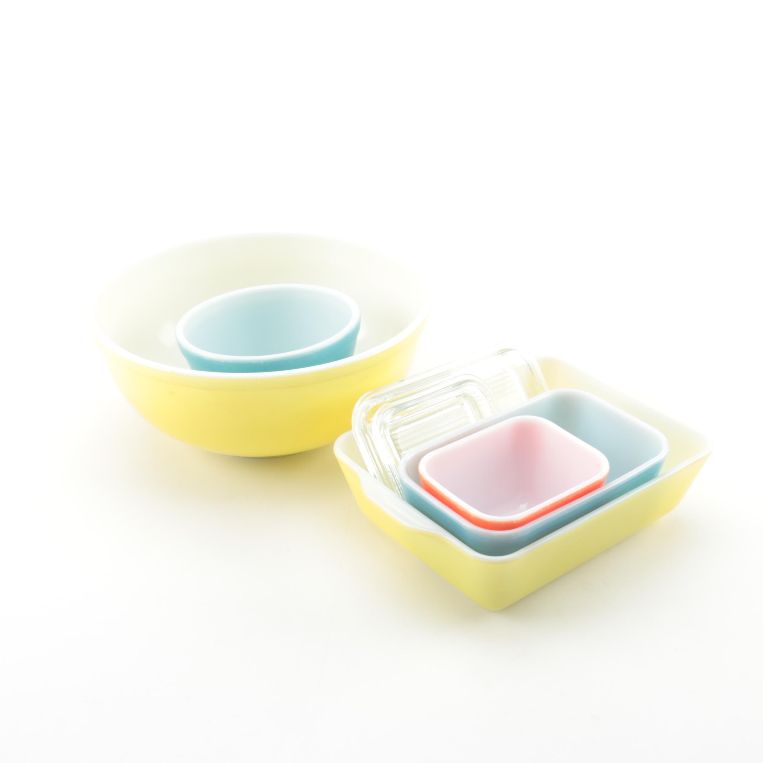 Pyrex "Primary Colors" Mixing Bowls and Refrigerator Jars