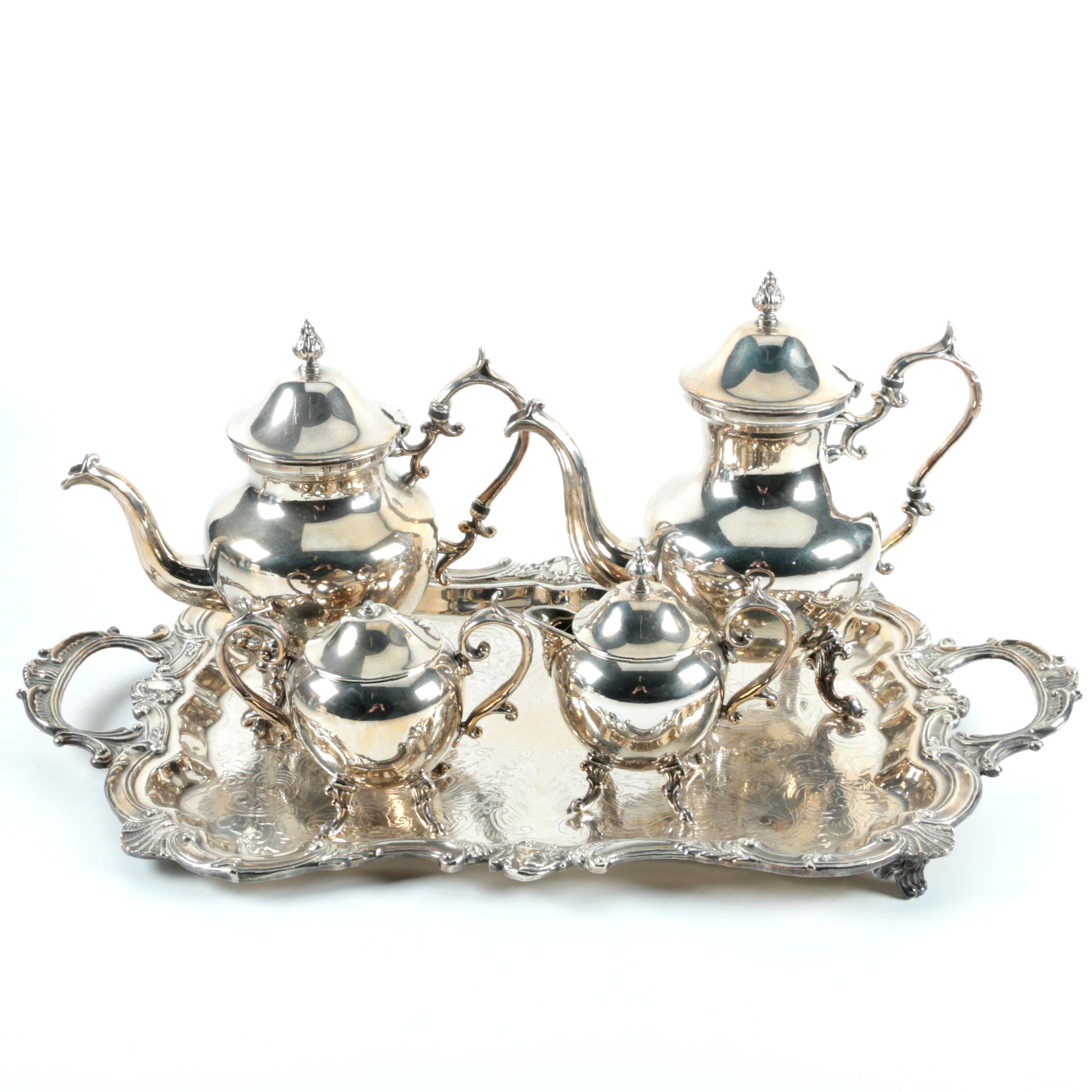 Birmingham Silver Co. Silver Plate Coffee and Tea Service with Tray