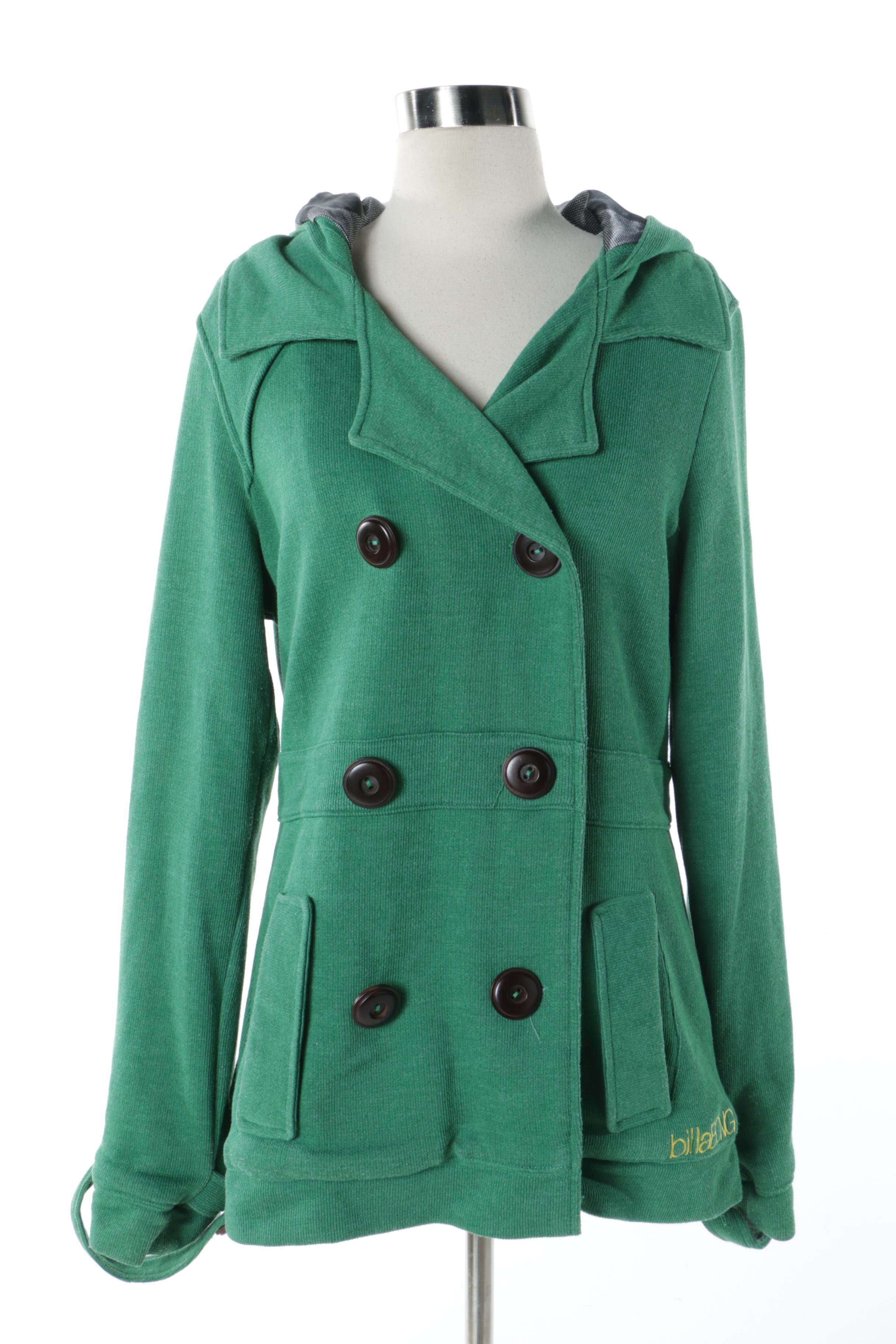 J. Jill Embroidered Velveteen Coat and Billabong Green Double-Breasted Jacket