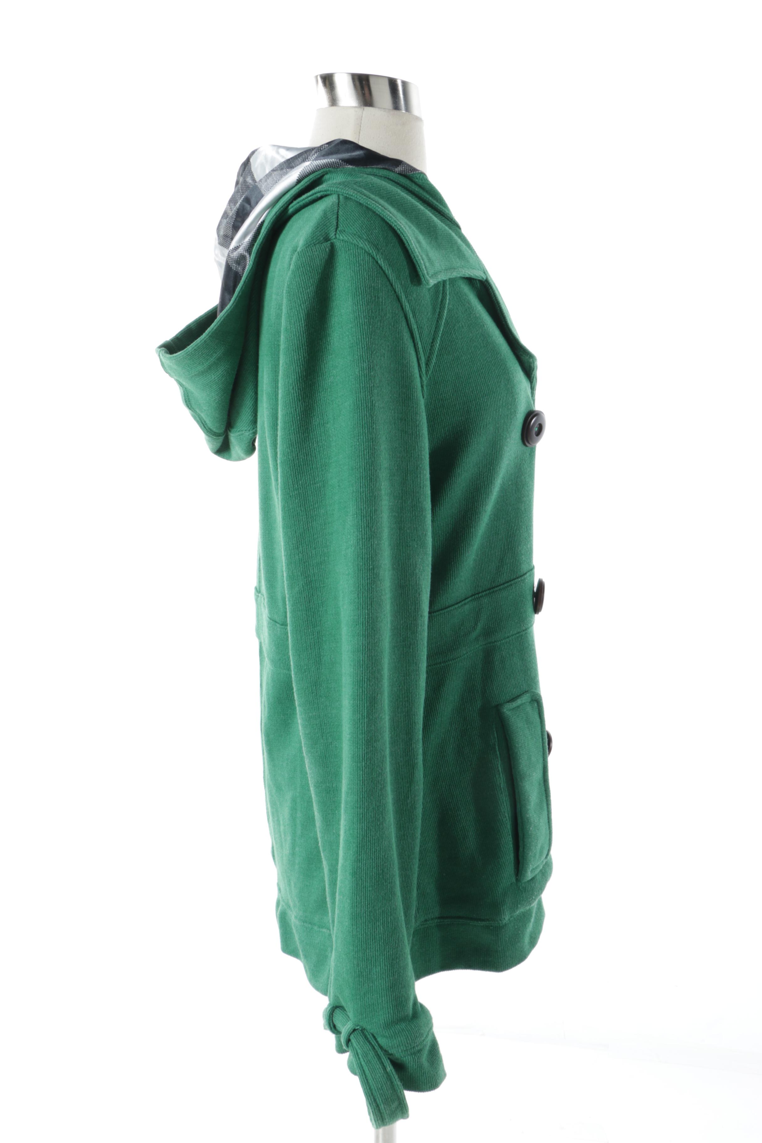 J. Jill Embroidered Velveteen Coat and Billabong Green Double-Breasted Jacket