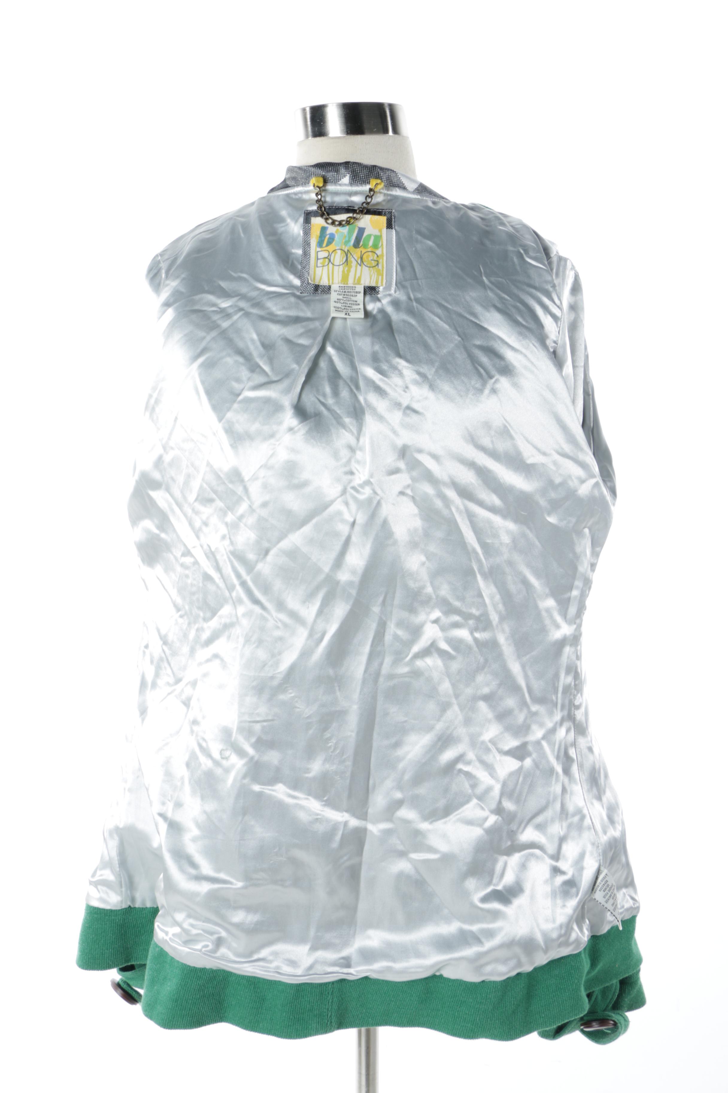 J. Jill Embroidered Velveteen Coat and Billabong Green Double-Breasted Jacket