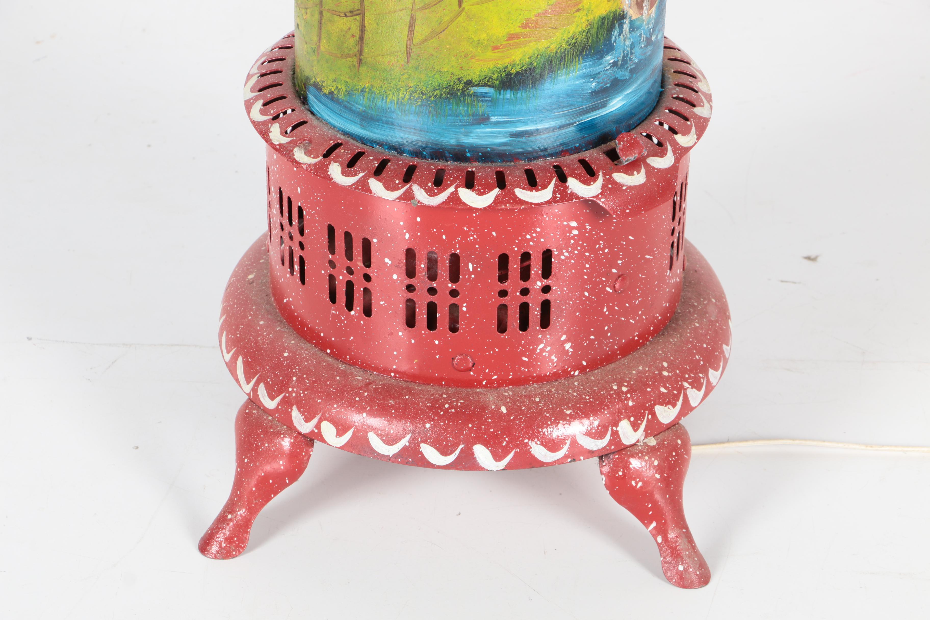Converted Kerosene Oil Heater Painted Lamp