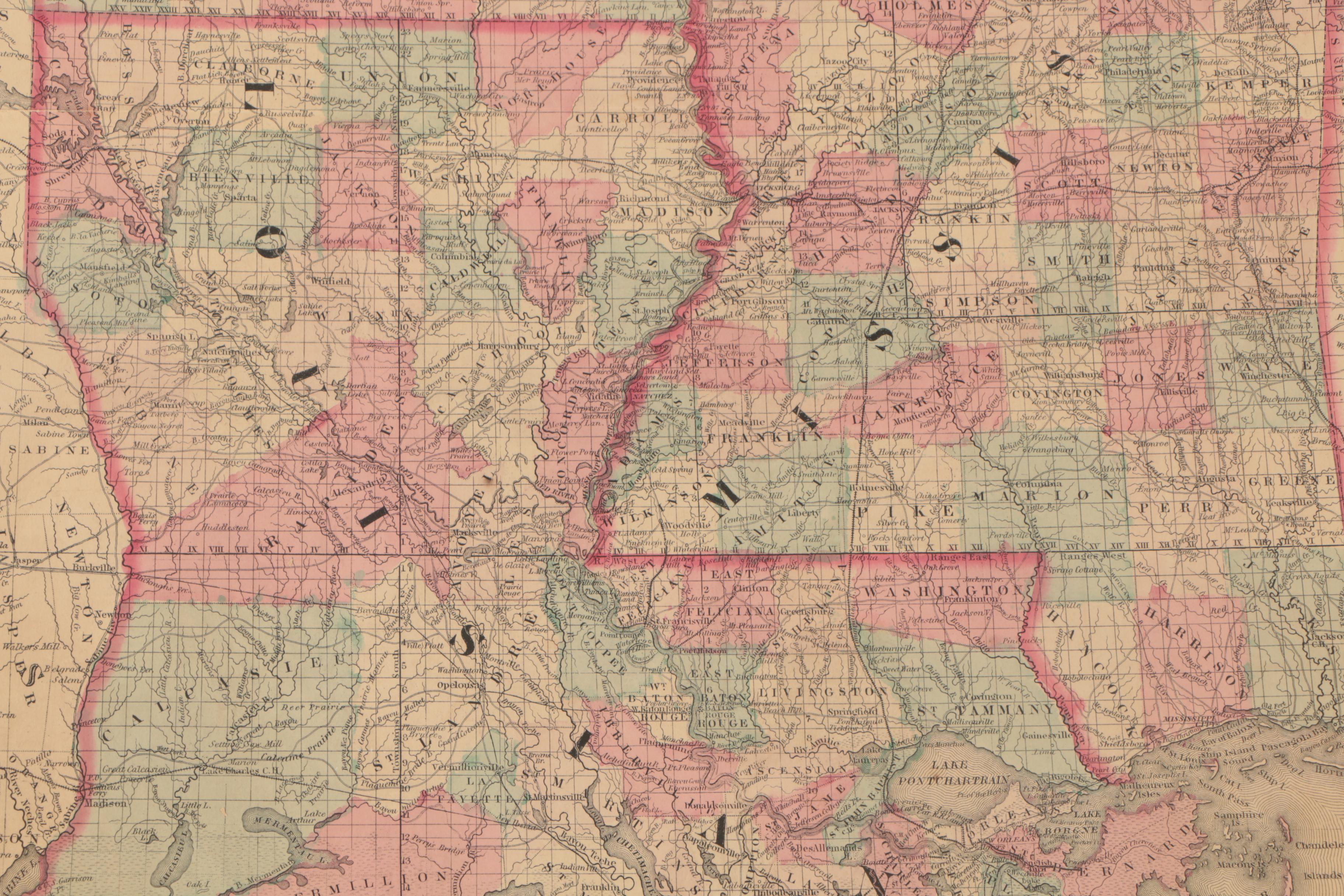 Johnson and Ward 1860s Map "Johnson's Arkansas, Mississippi and Louisiana"