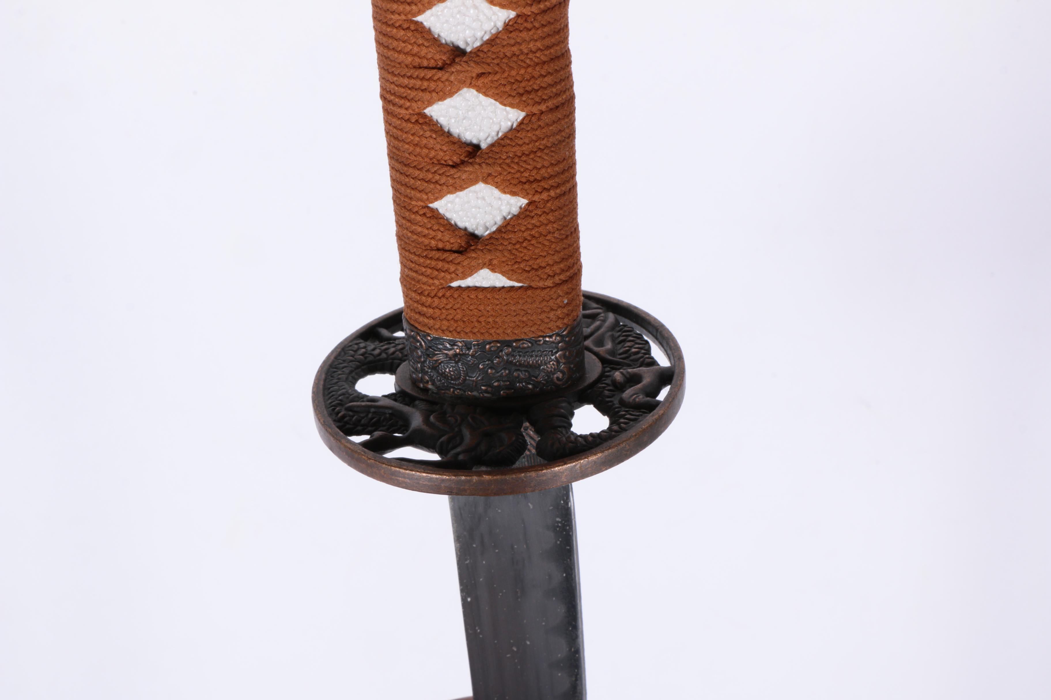 Contemporary Japanese Style Katana Sword and Wooden Scabbard with Dragon Motif