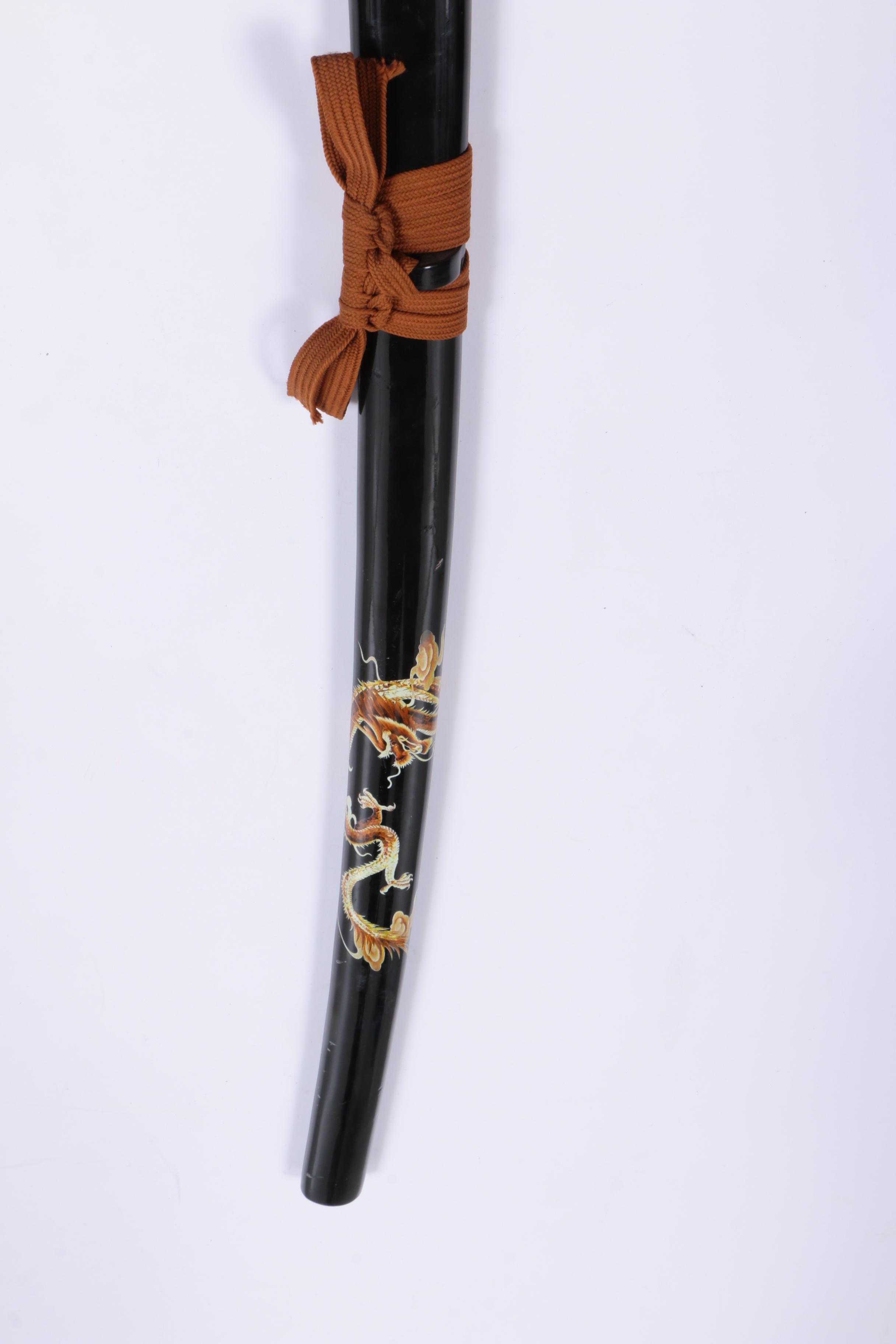 Contemporary Japanese Style Katana Sword and Wooden Scabbard with Dragon Motif