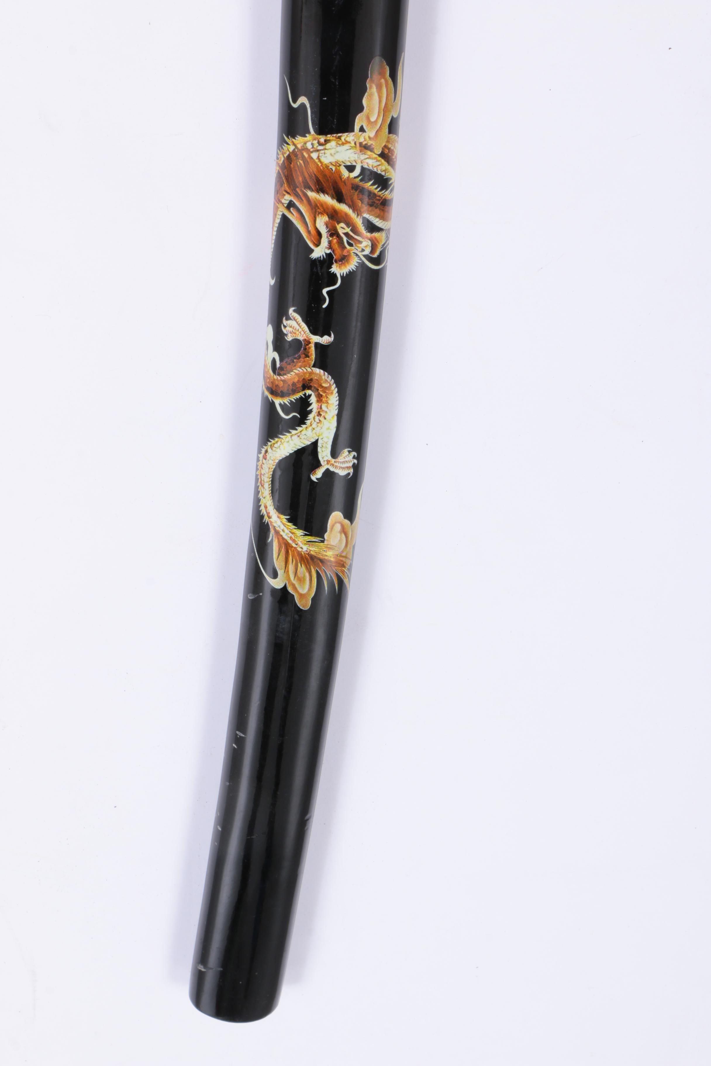 Contemporary Japanese Style Katana Sword and Wooden Scabbard with Dragon Motif