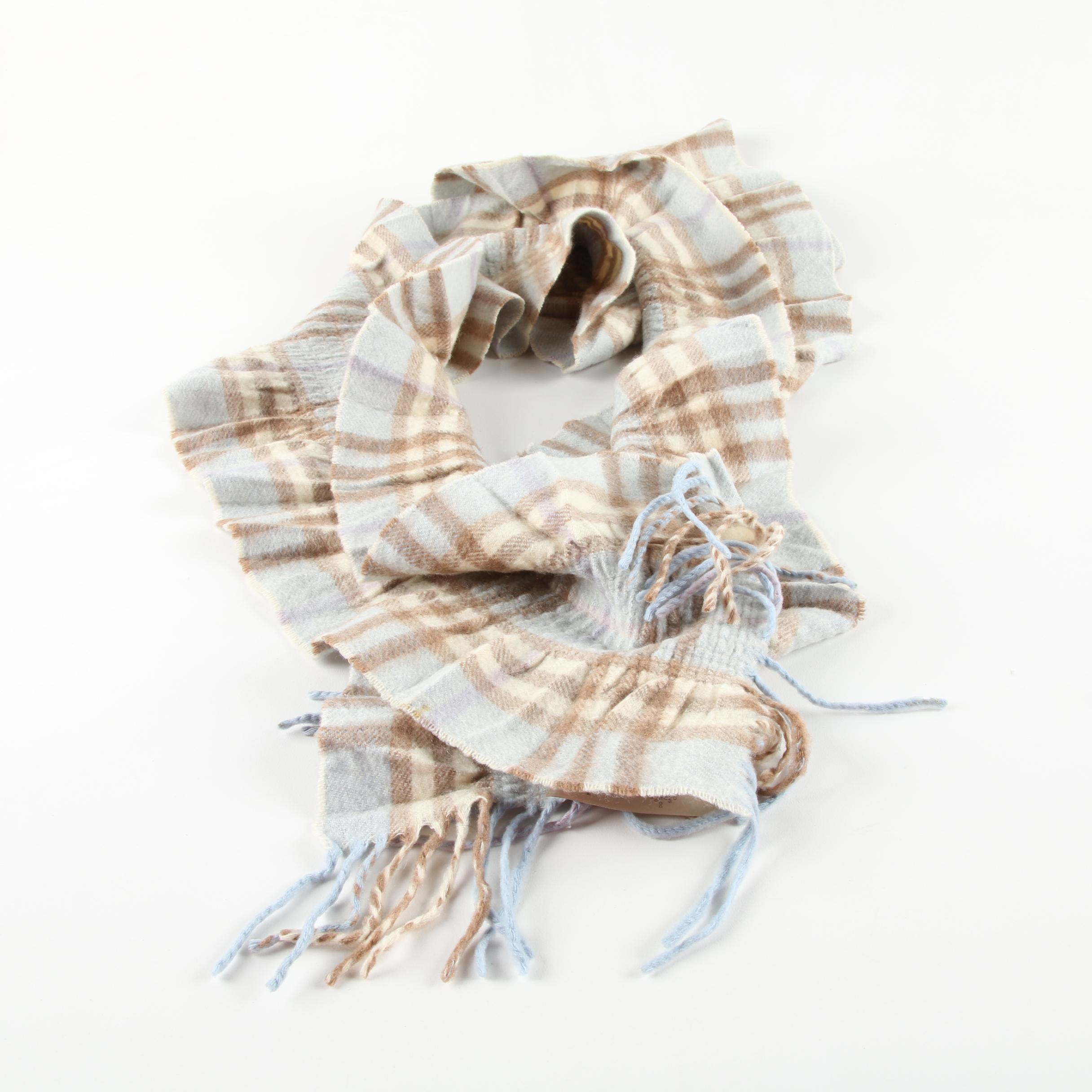 Burberry Plaid Cashmere Ruched Scarf