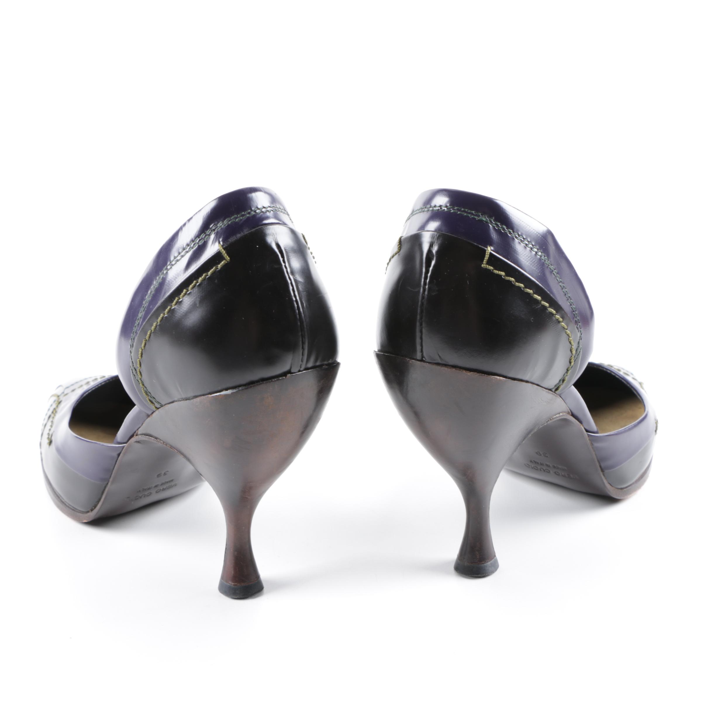 Prada Purple and Black Leather D'orsay Pumps, Made in Italy