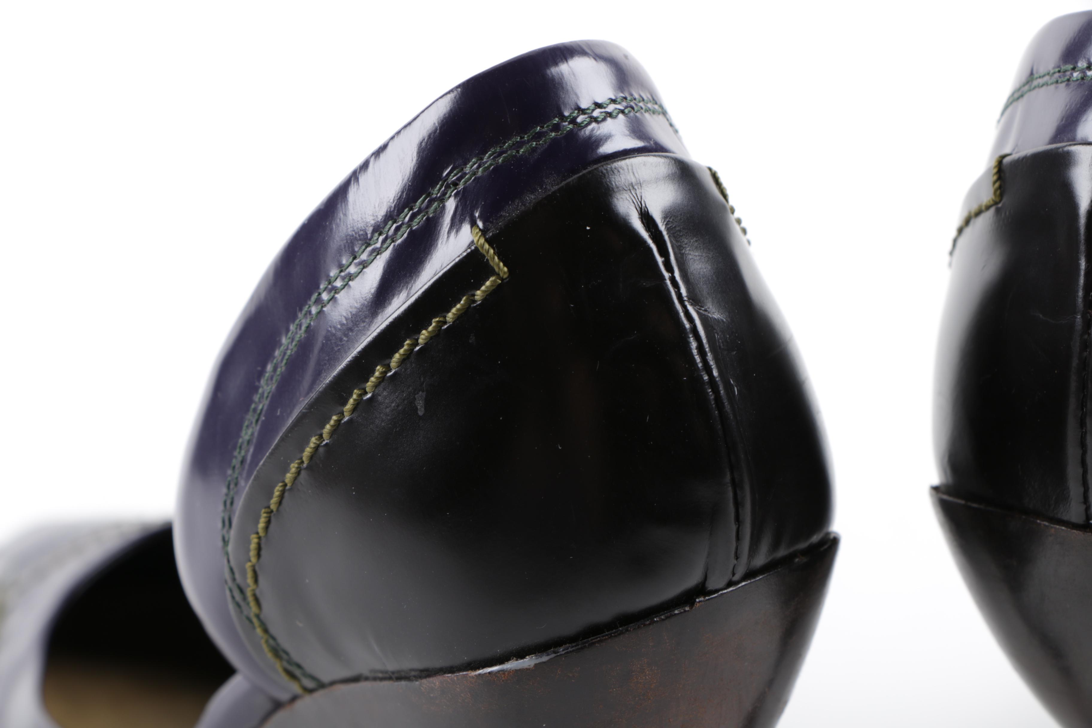 Prada Purple and Black Leather D'orsay Pumps, Made in Italy