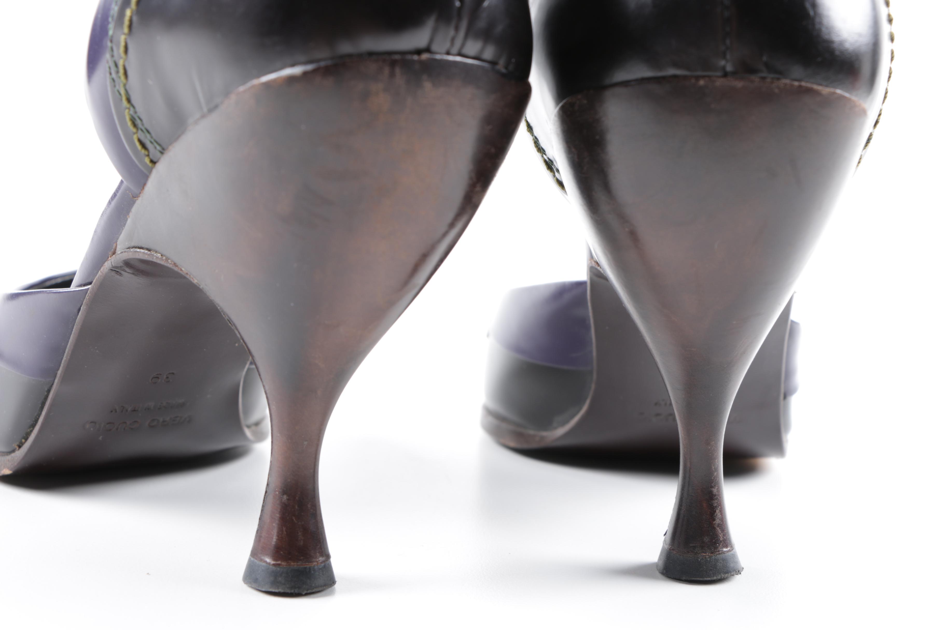 Prada Purple and Black Leather D'orsay Pumps, Made in Italy