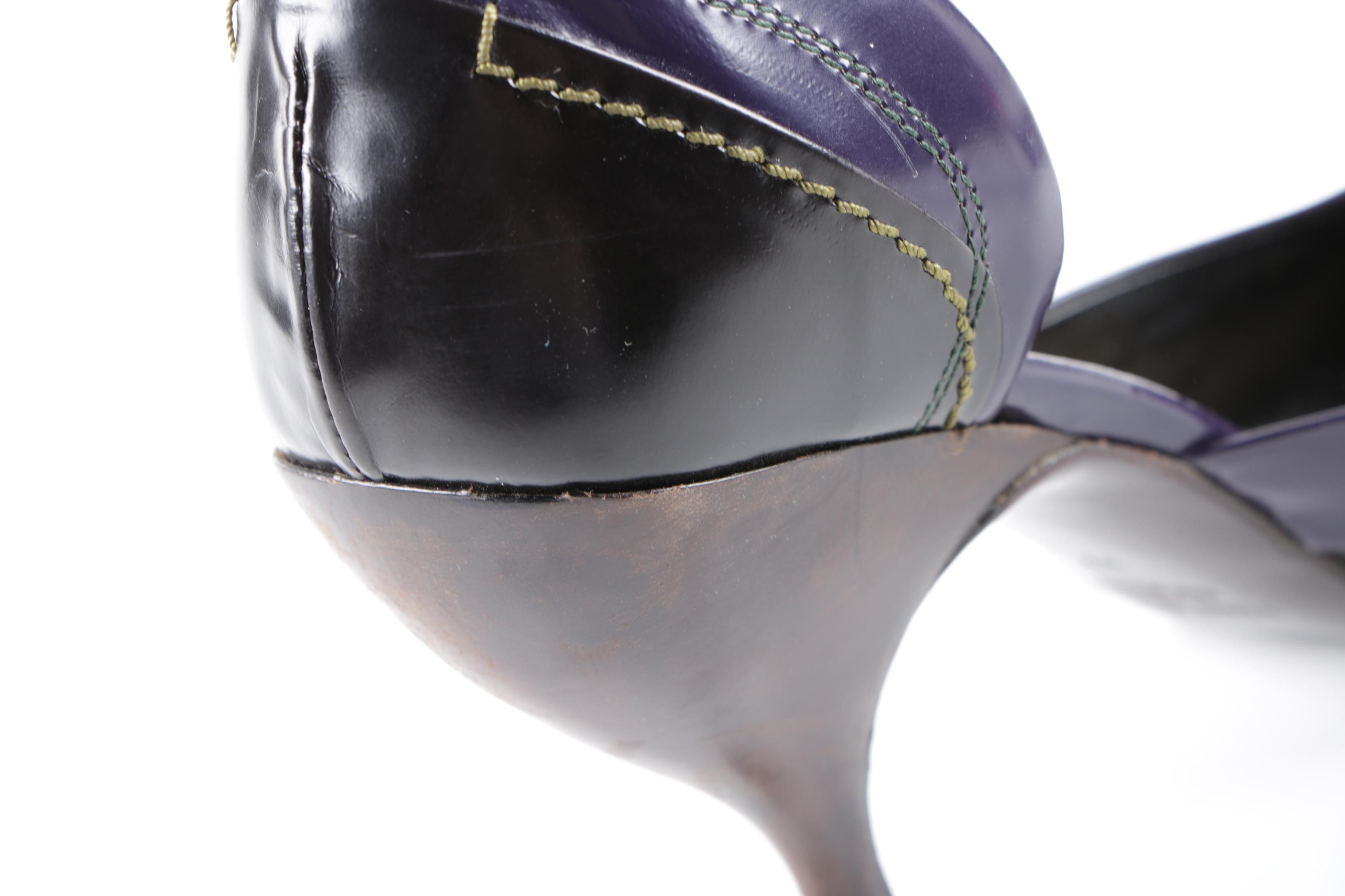 Prada Purple and Black Leather D'orsay Pumps, Made in Italy