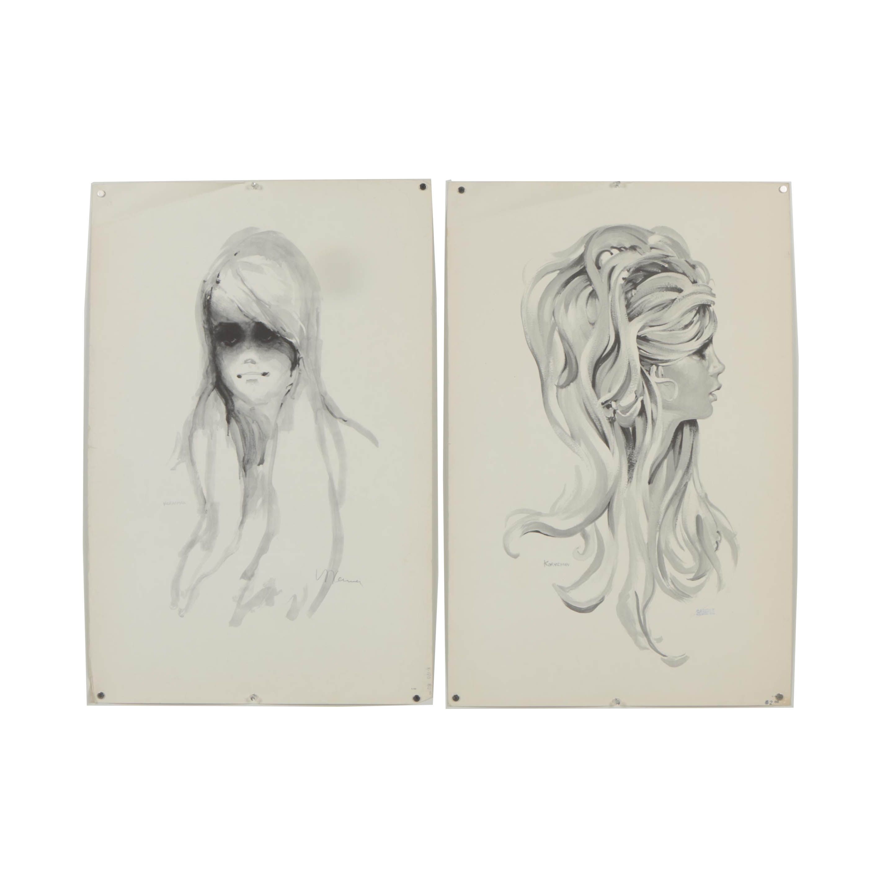 Korneman Halftone Prints of Women's Portraits