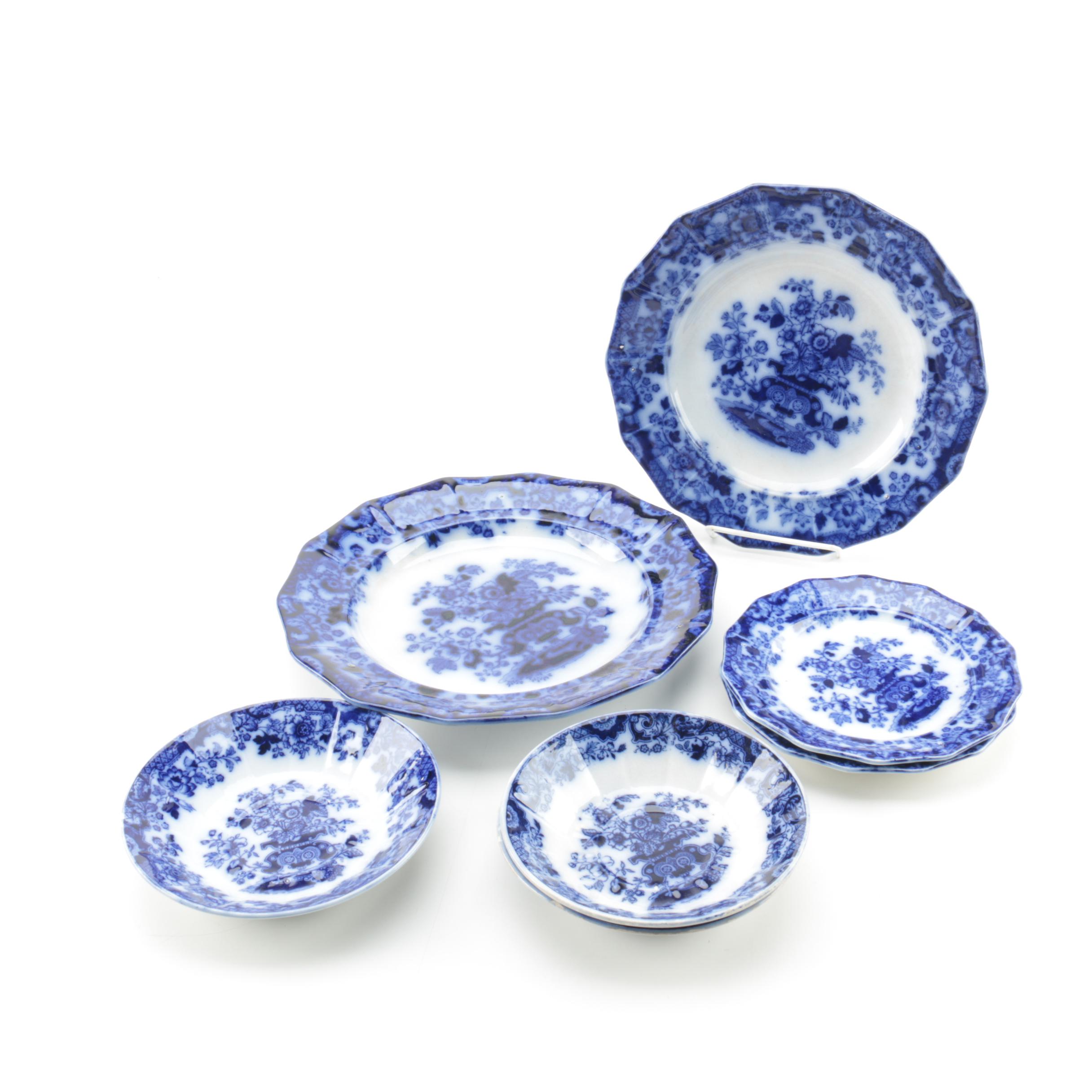 Antique E. Walley "India Stone"  Flow Blue Dishes