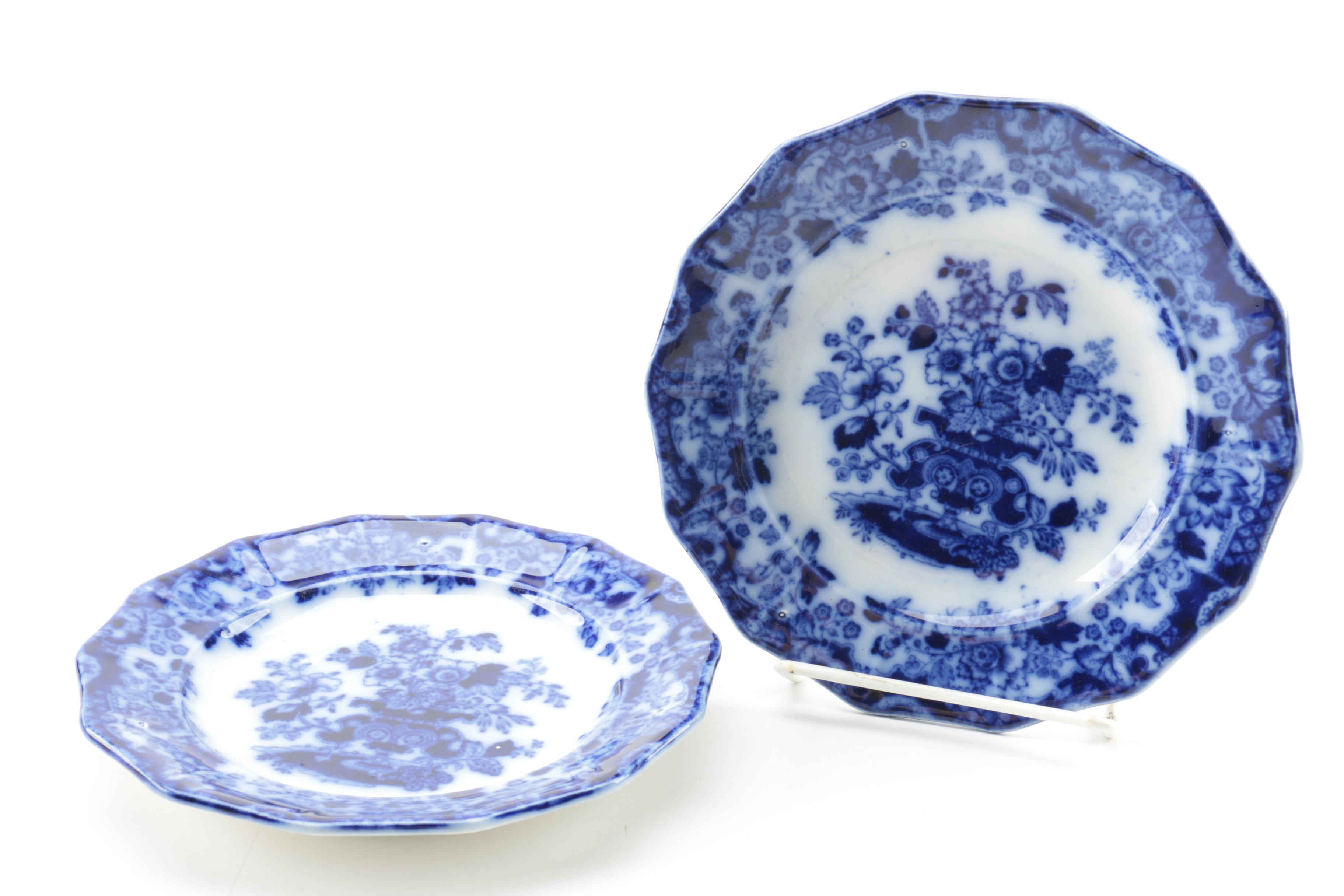 Antique E. Walley "India Stone"  Flow Blue Dishes