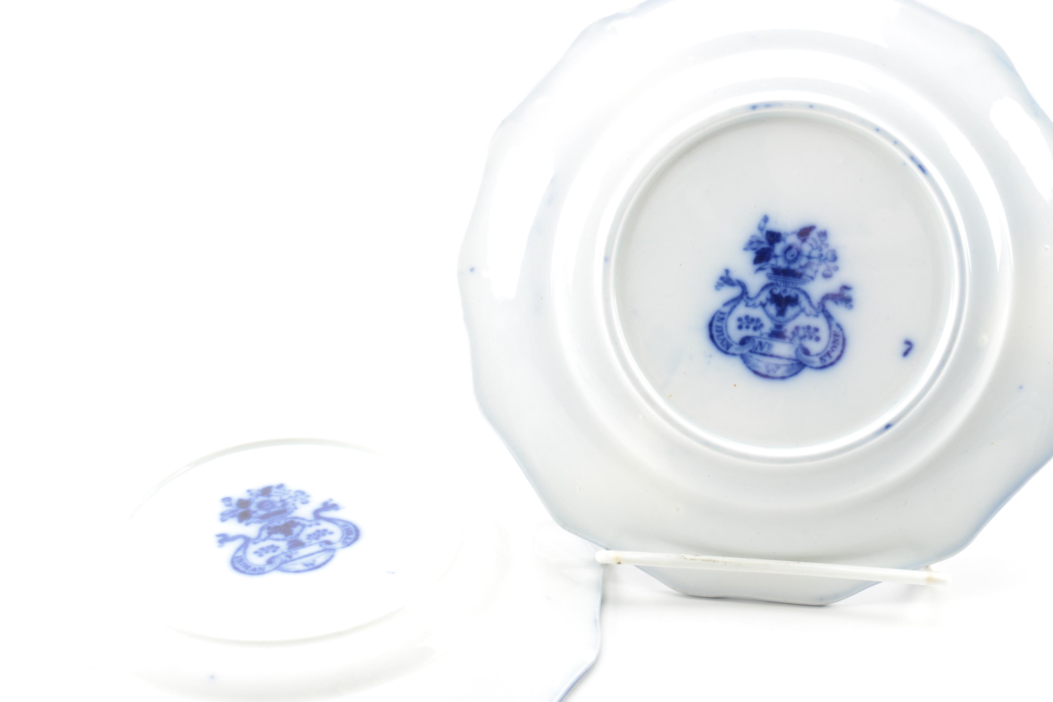 Antique E. Walley "India Stone"  Flow Blue Dishes