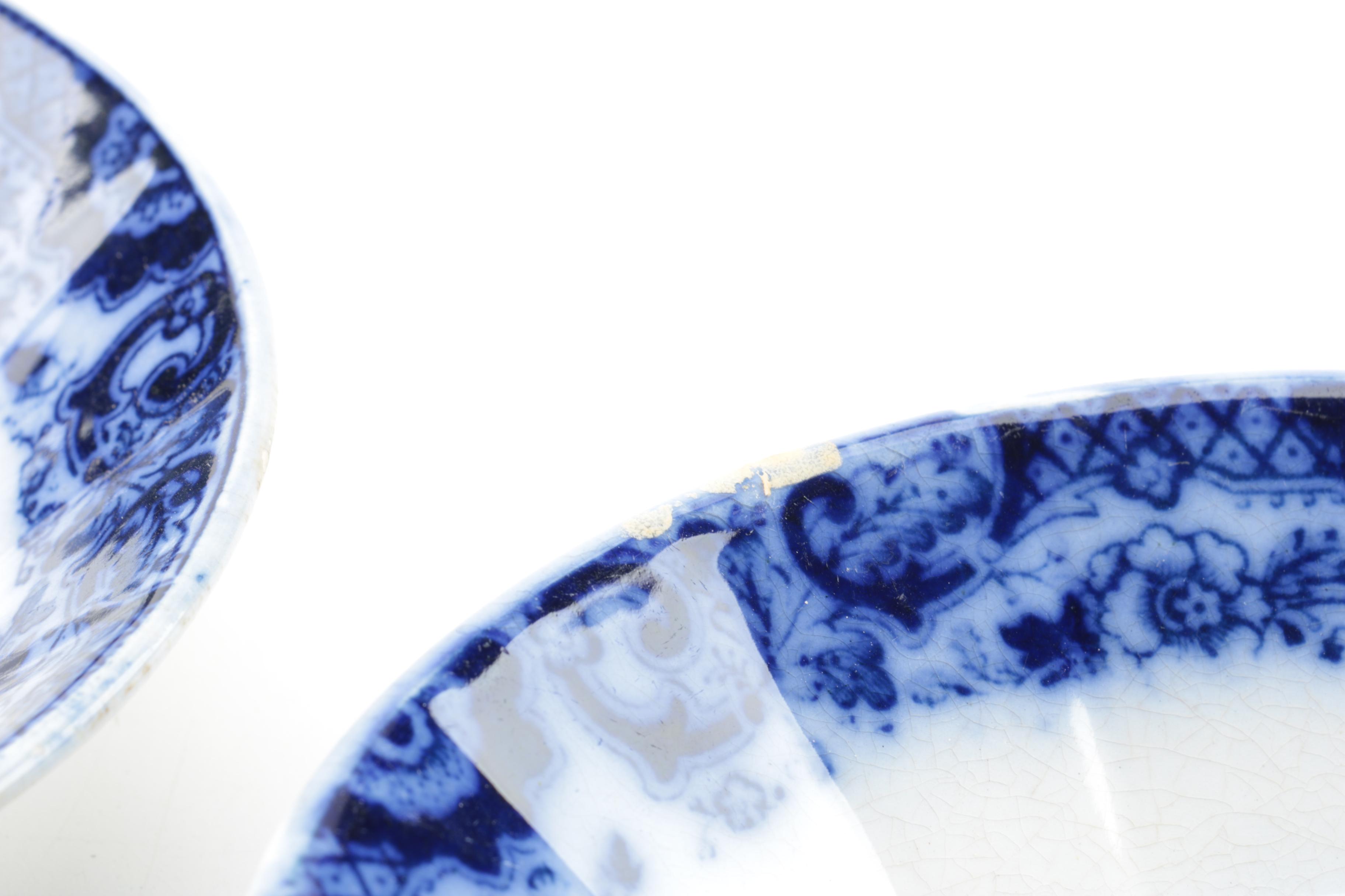 Antique E. Walley "India Stone"  Flow Blue Dishes