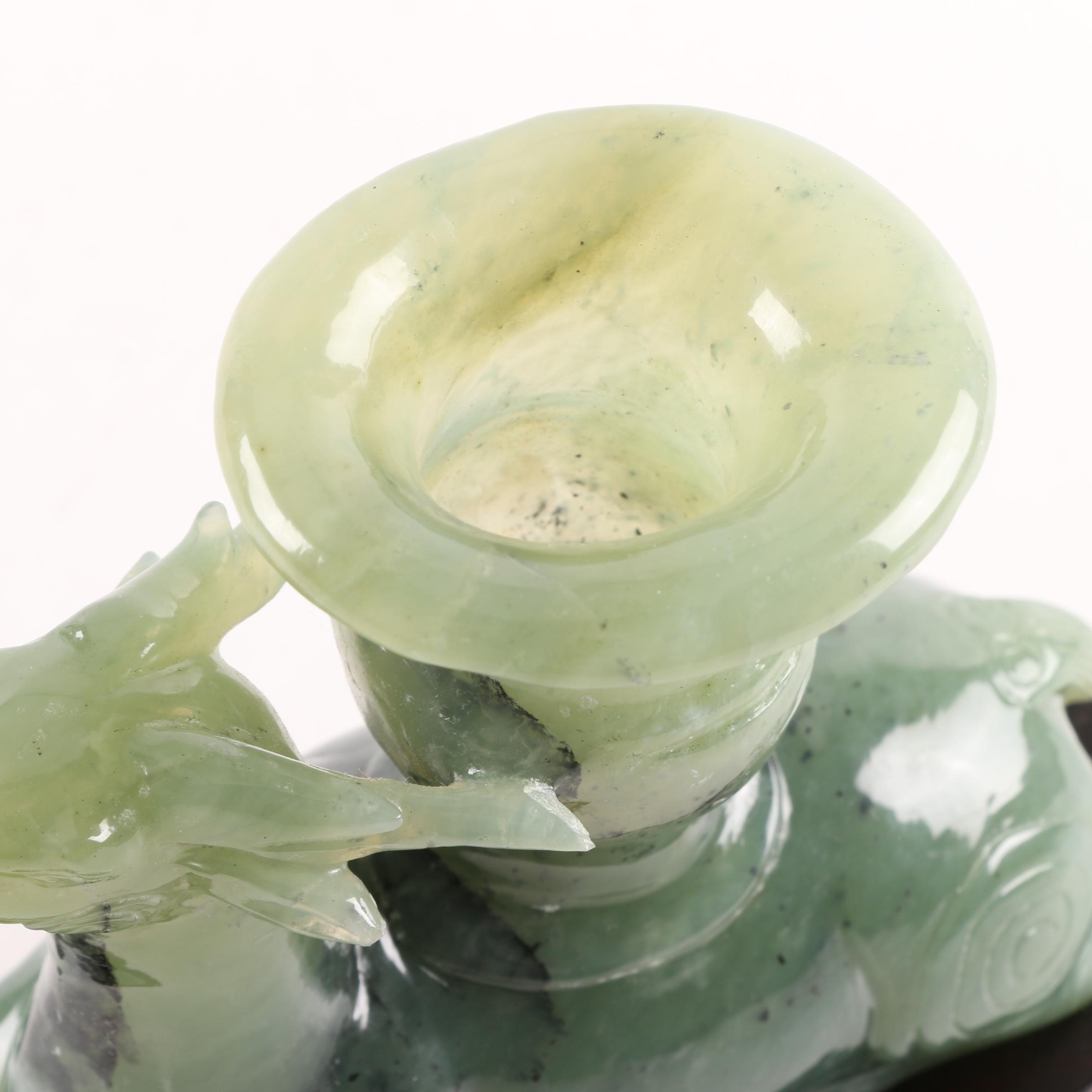 Chinese Serpentine Candle Holder with Wood Stand