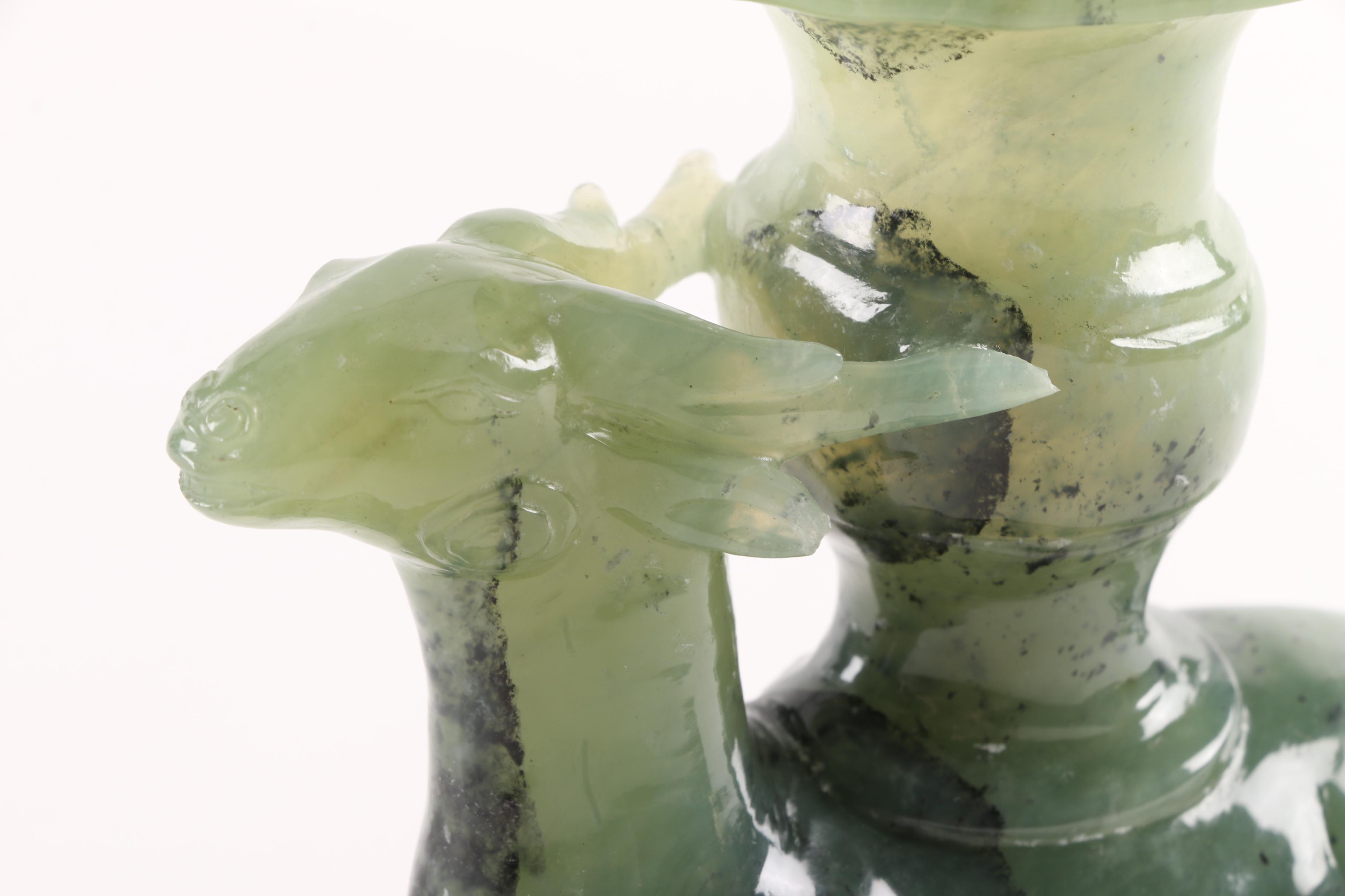 Chinese Serpentine Candle Holder with Wood Stand