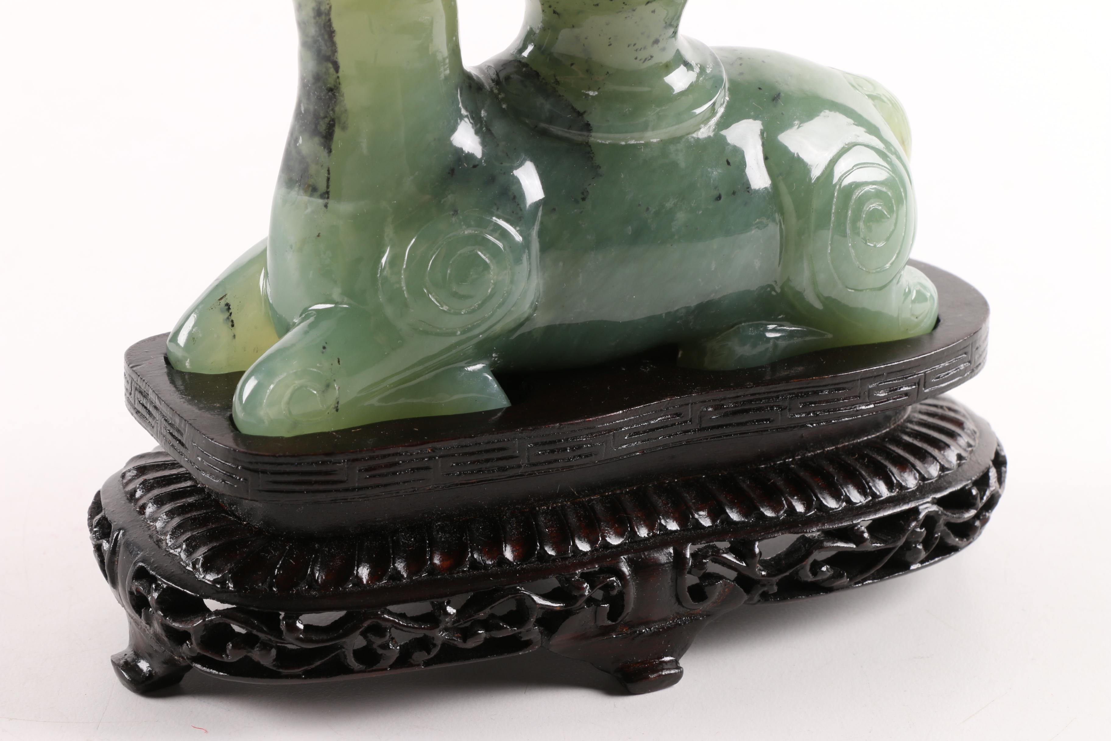 Chinese Serpentine Candle Holder with Wood Stand