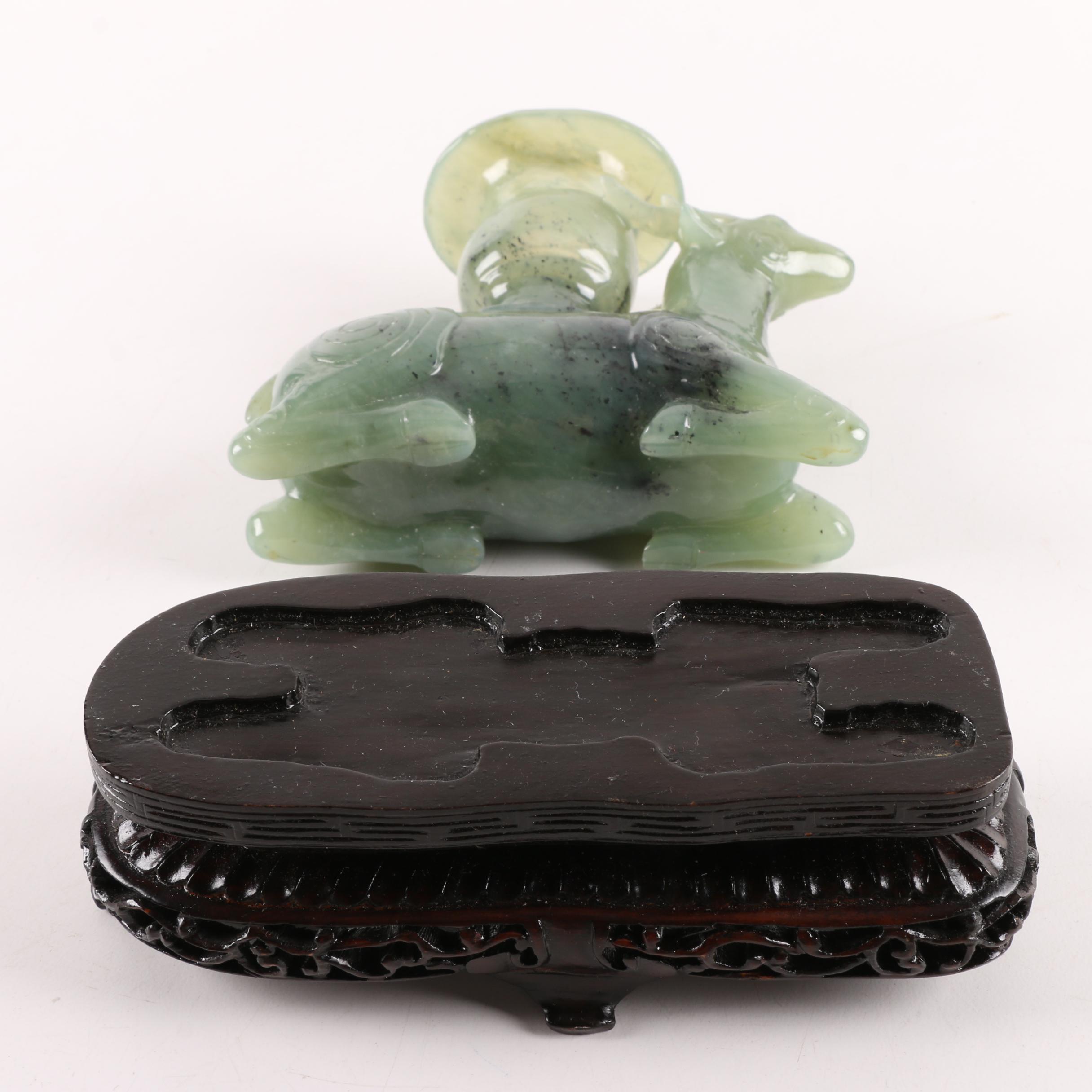 Chinese Serpentine Candle Holder with Wood Stand