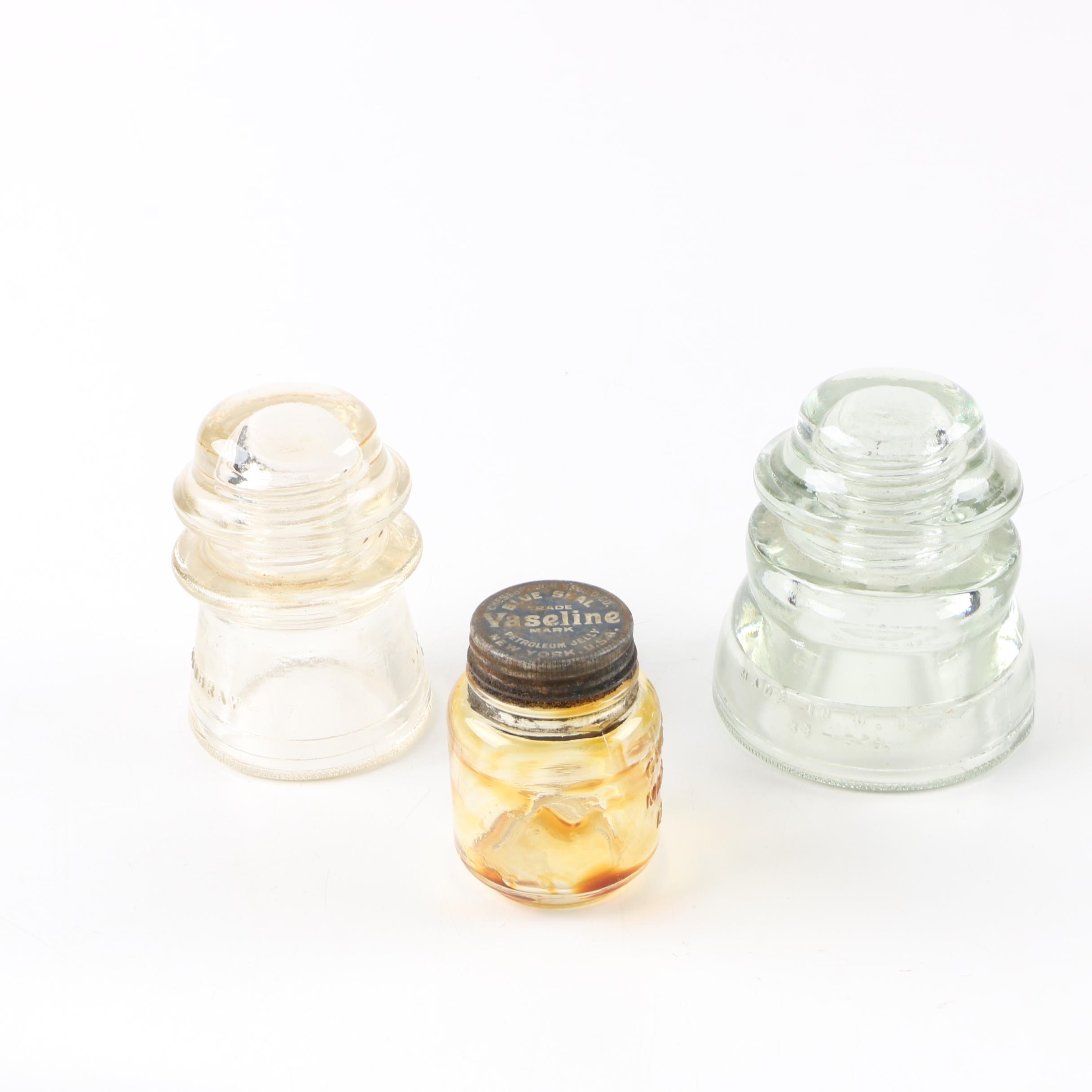 Vintage Glass Insulators and Vaseline Jar