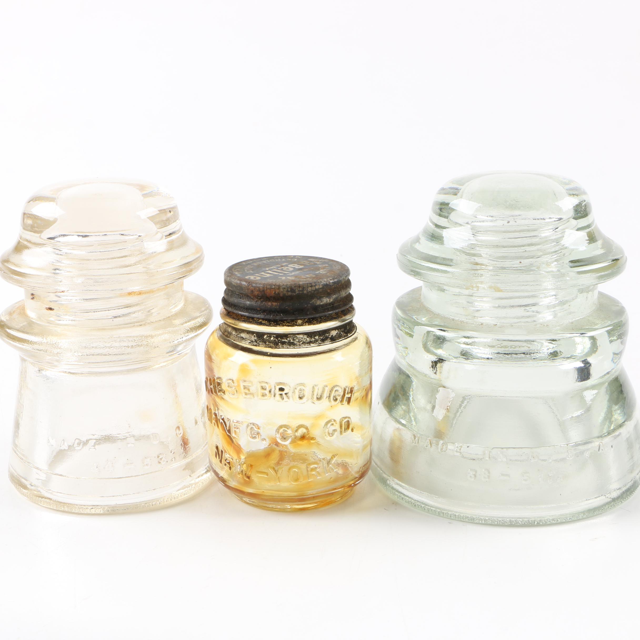 Vintage Glass Insulators and Vaseline Jar