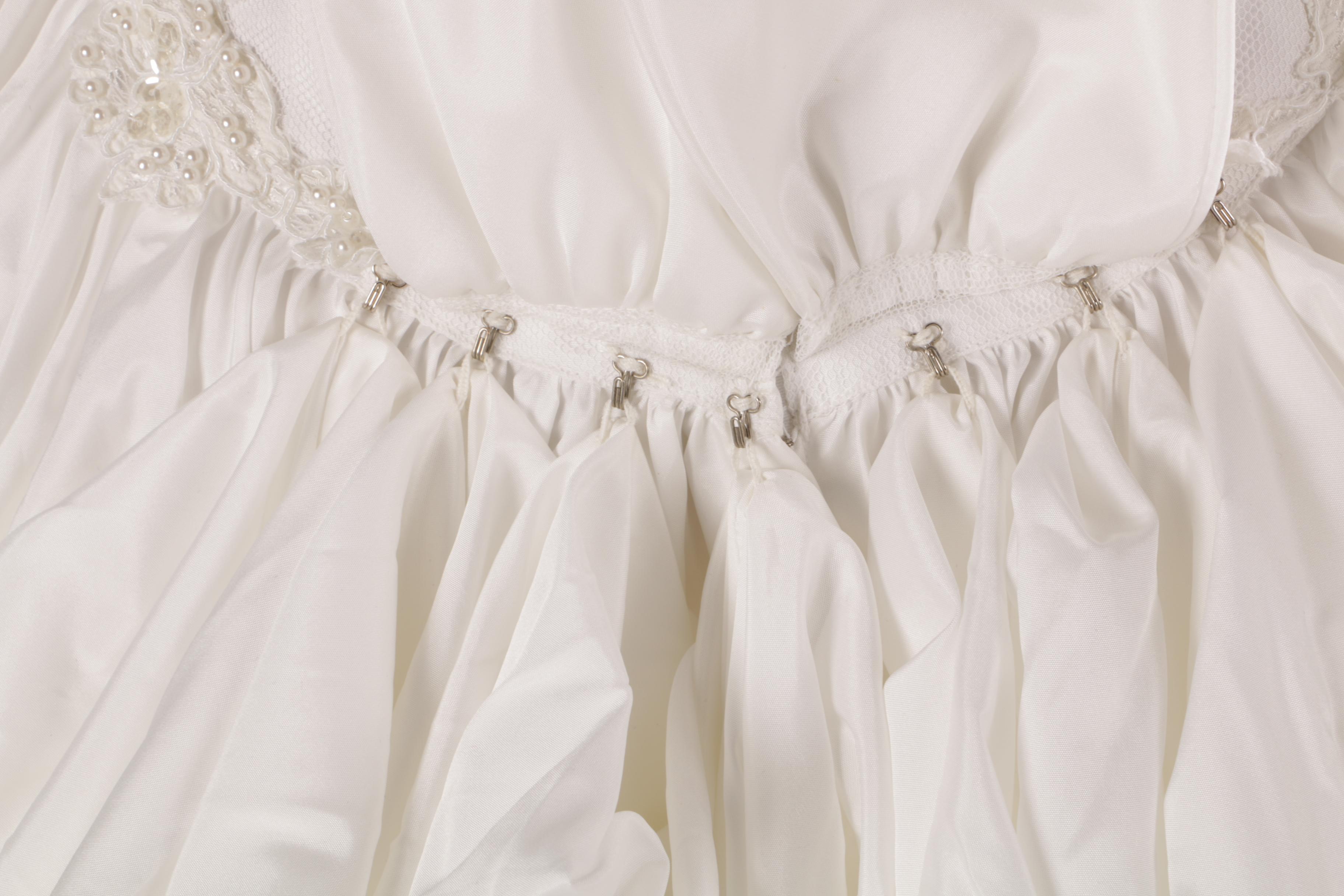 Vintage Basque Waist Wedding Gown with Chapel Train and Headpiece Veil