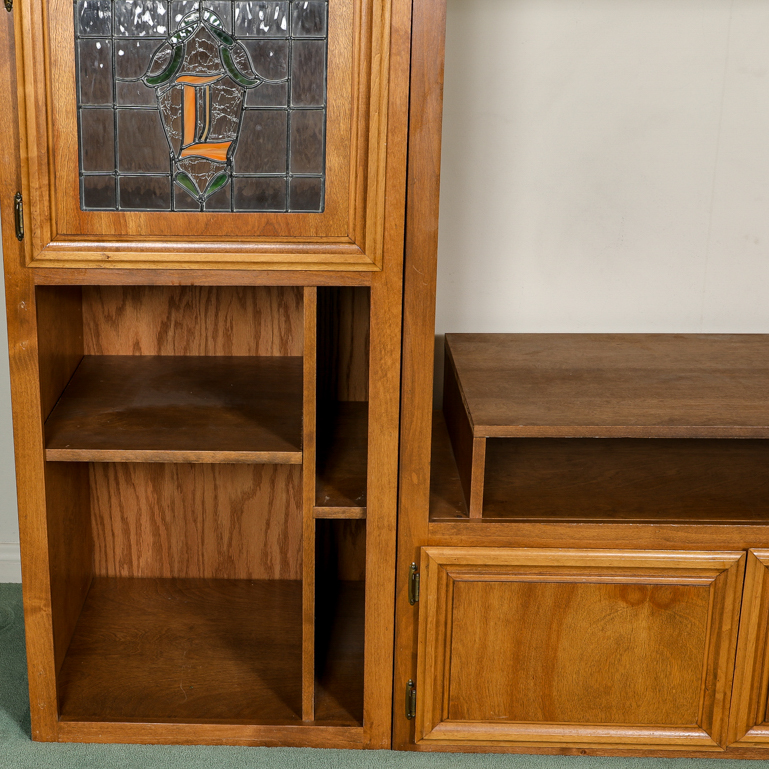 Wood Media Storage Cabinet with Leaded Glass Doors