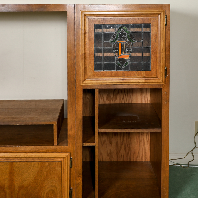 Wood Media Storage Cabinet with Leaded Glass Doors