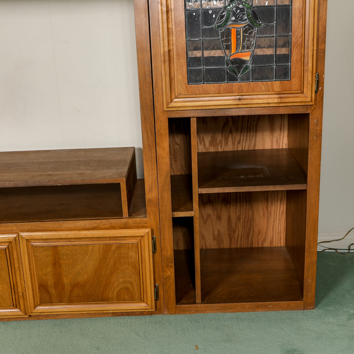 Wood Media Storage Cabinet with Leaded Glass Doors