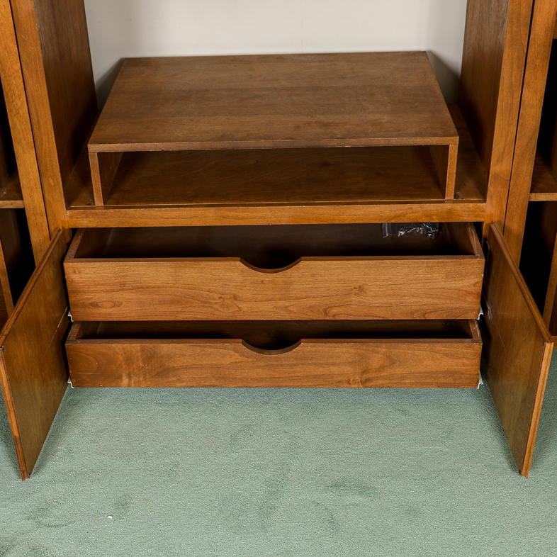 Wood Media Storage Cabinet with Leaded Glass Doors
