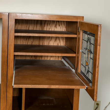 Wood Media Storage Cabinet with Leaded Glass Doors