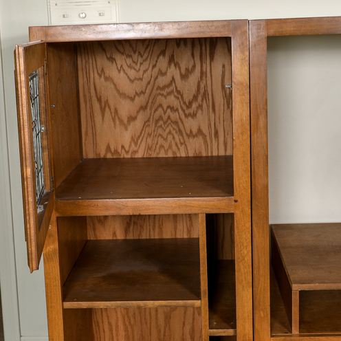 Wood Media Storage Cabinet with Leaded Glass Doors