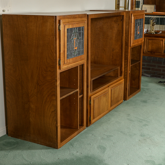 Wood Media Storage Cabinet with Leaded Glass Doors