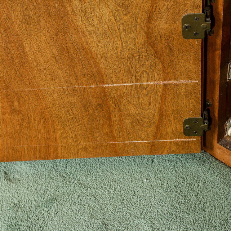Wood Media Storage Cabinet with Leaded Glass Doors