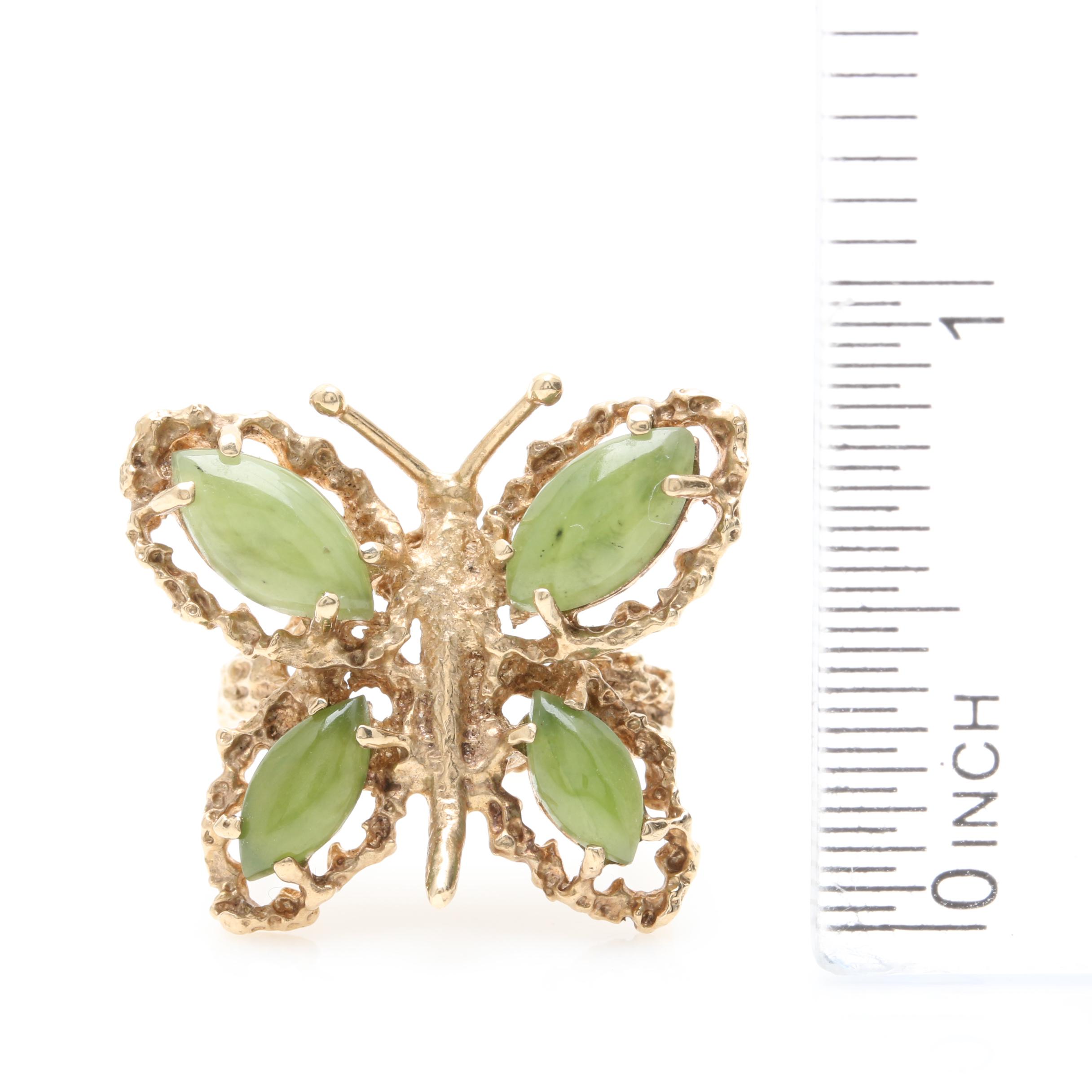 10K Yellow Gold Nephrite Butterfly Ring
