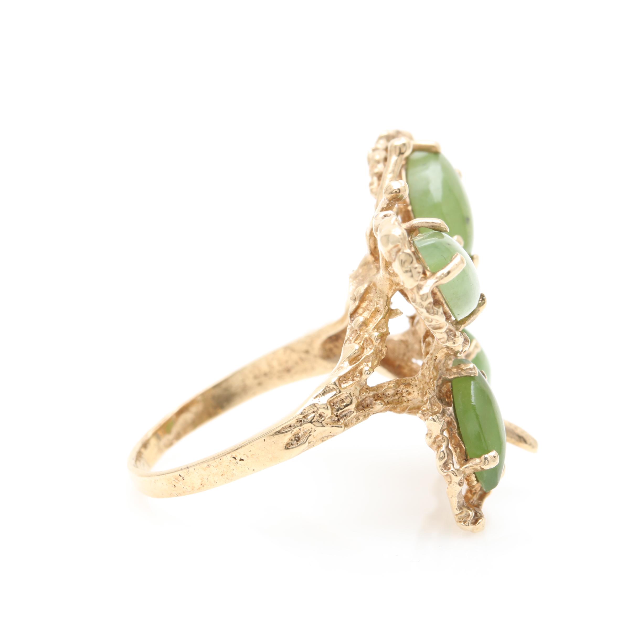 10K Yellow Gold Nephrite Butterfly Ring