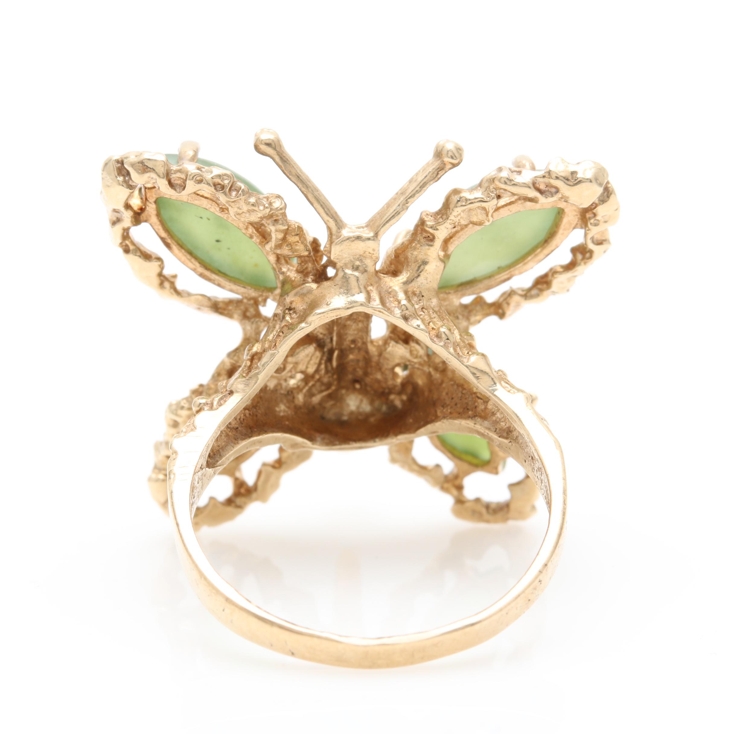 10K Yellow Gold Nephrite Butterfly Ring