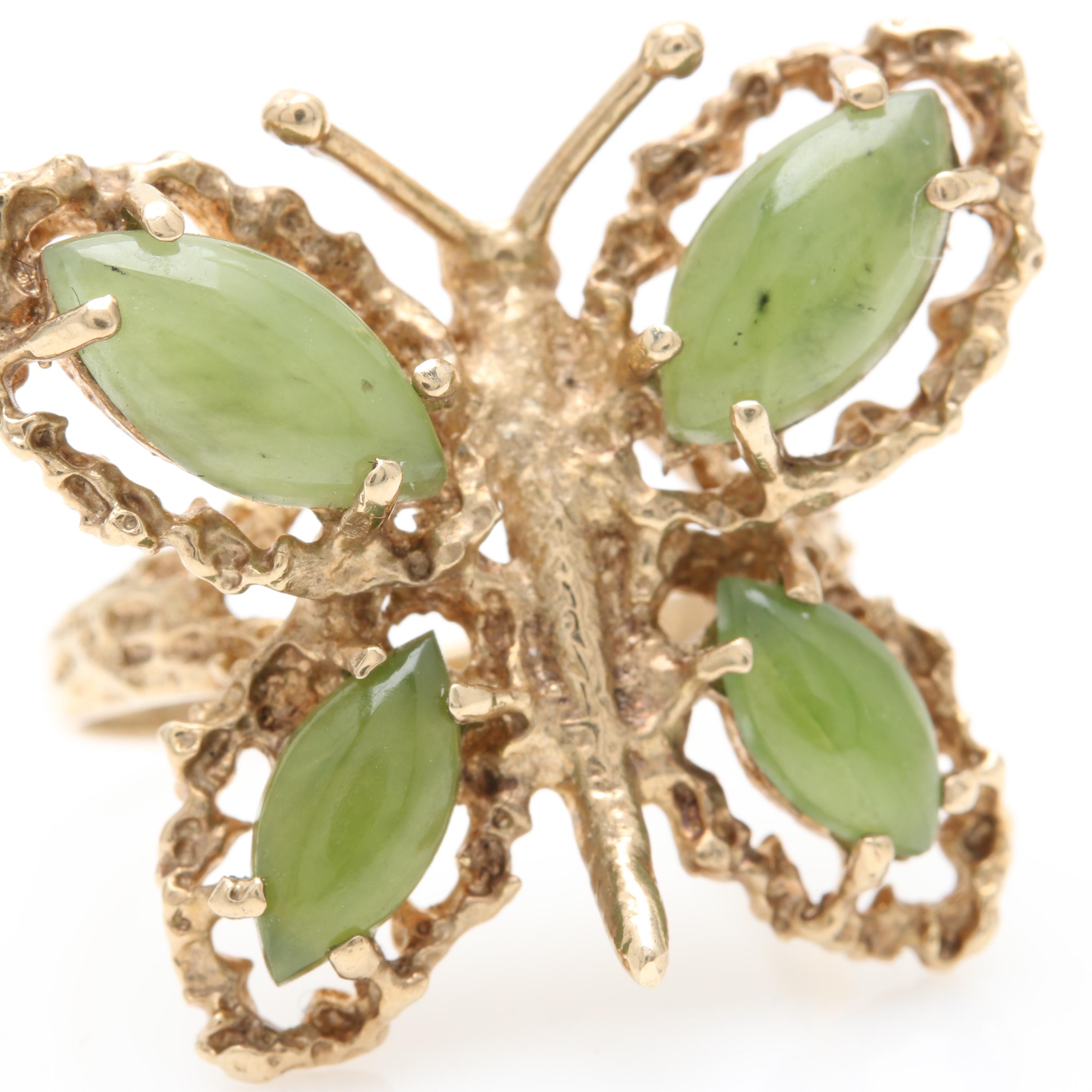 10K Yellow Gold Nephrite Butterfly Ring